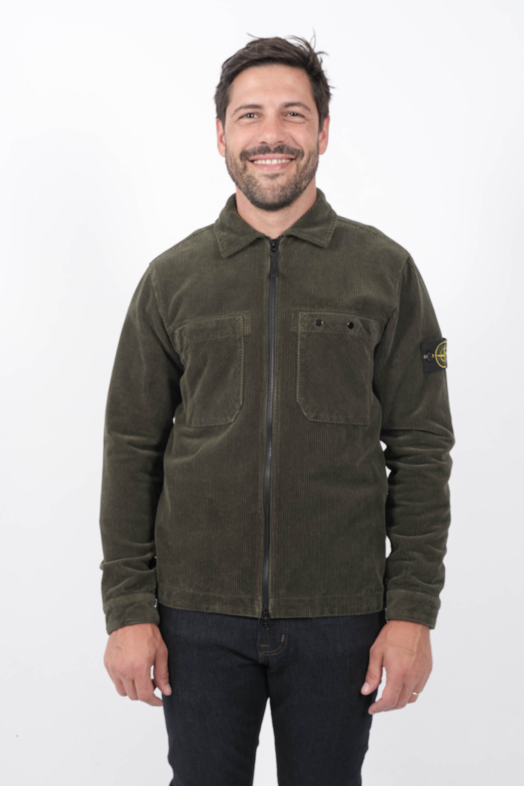 SURECHEMISE STONE ISLAND KAKI VELOURS 811511604-V0059