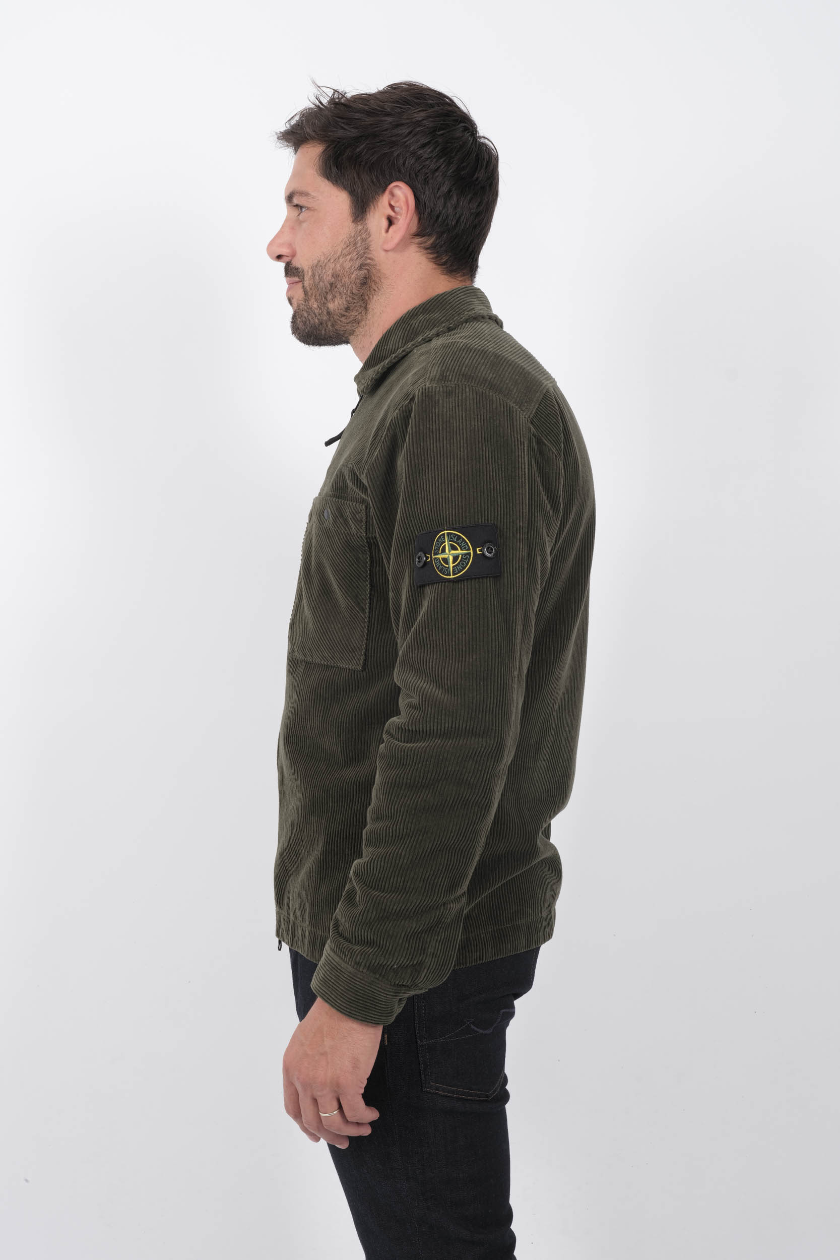 SURECHEMISE STONE ISLAND KAKI VELOURS 811511604-V0059