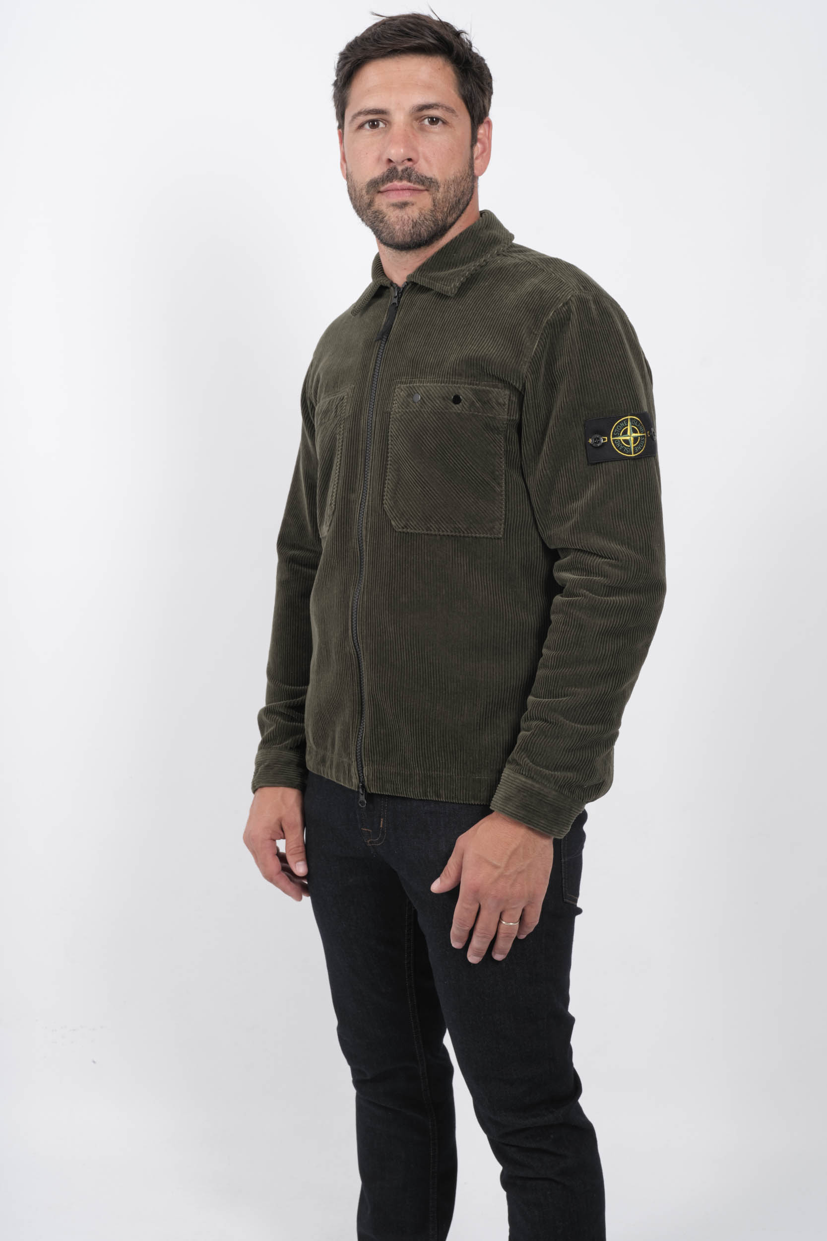 SURECHEMISE STONE ISLAND KAKI VELOURS 811511604-V0059