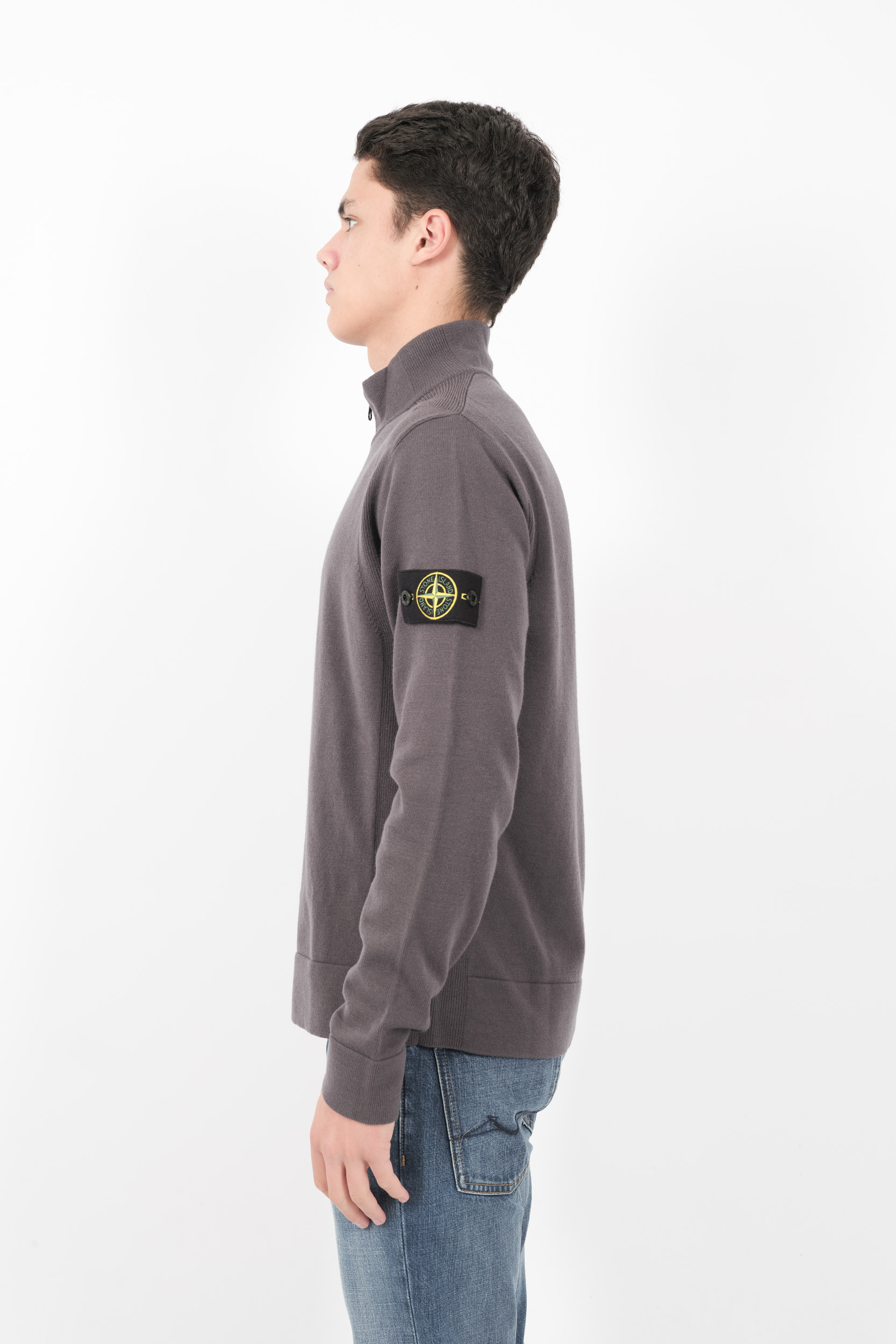 PULL STONE ISLAND COL MONTANT ZIPPE EN MAILLE DE LAINE GRIS 8115521A1-V0062