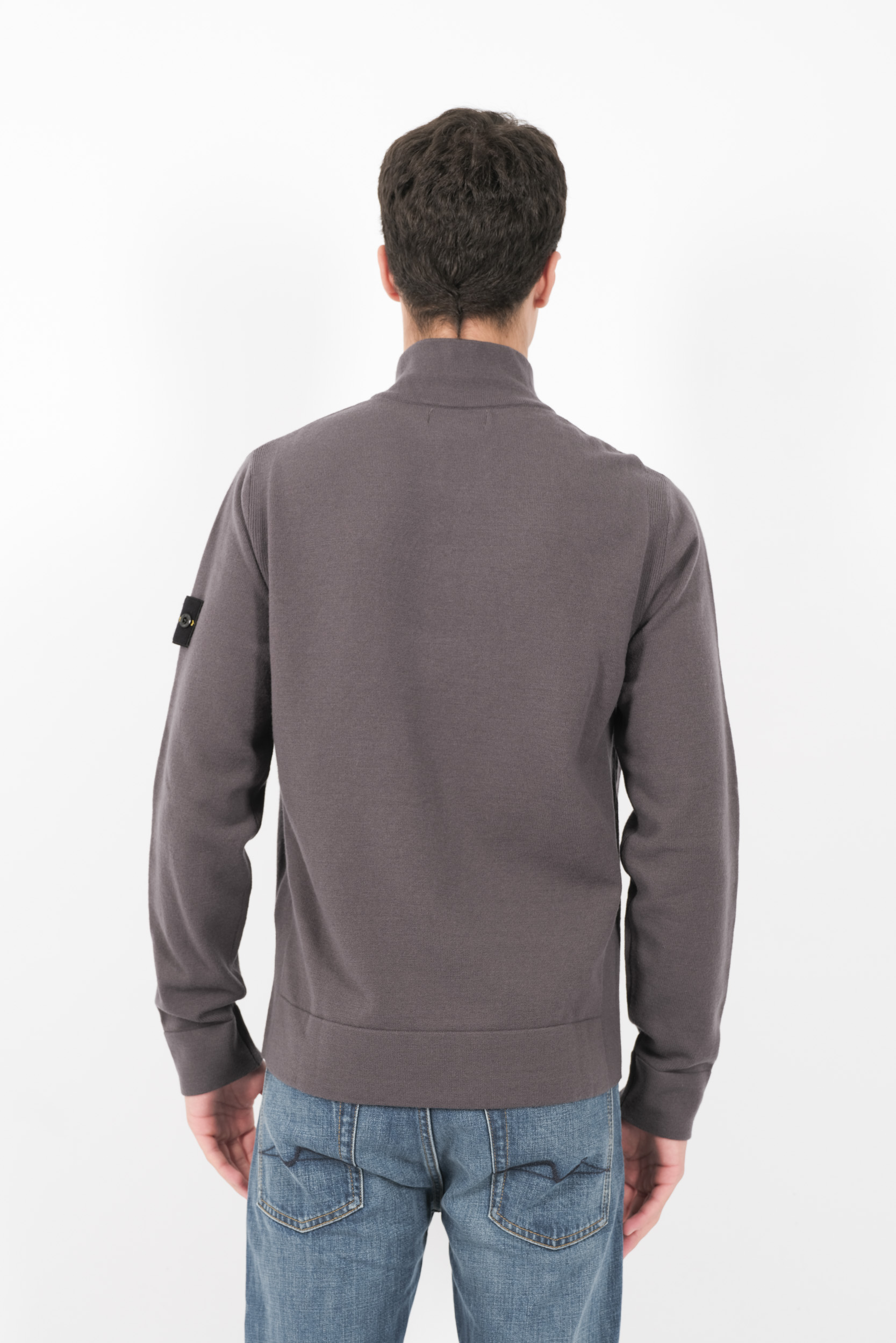 PULL STONE ISLAND COL MONTANT ZIPPE EN MAILLE DE LAINE GRIS 8115521A1-V0062