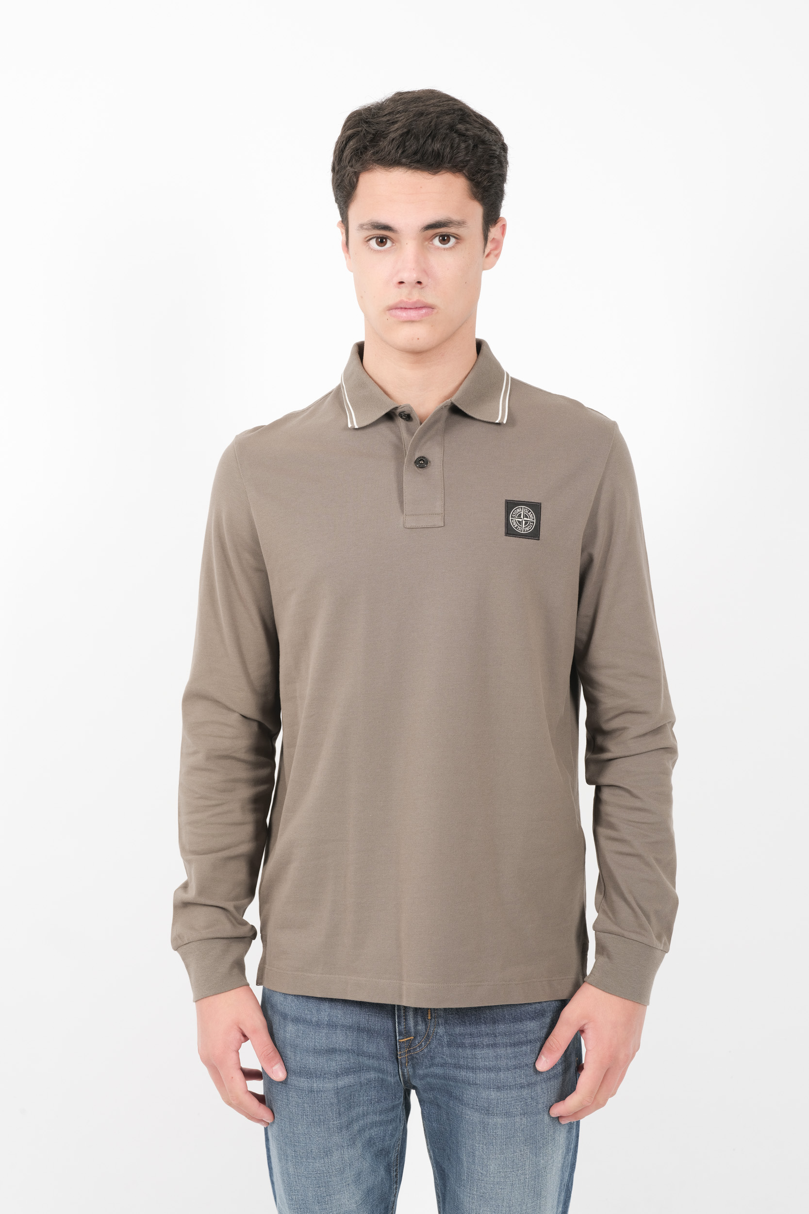 POLO STONE ISLAND COL AVEC LISERE MANCHES LONGUES TAUPE 81152SL18-V0075