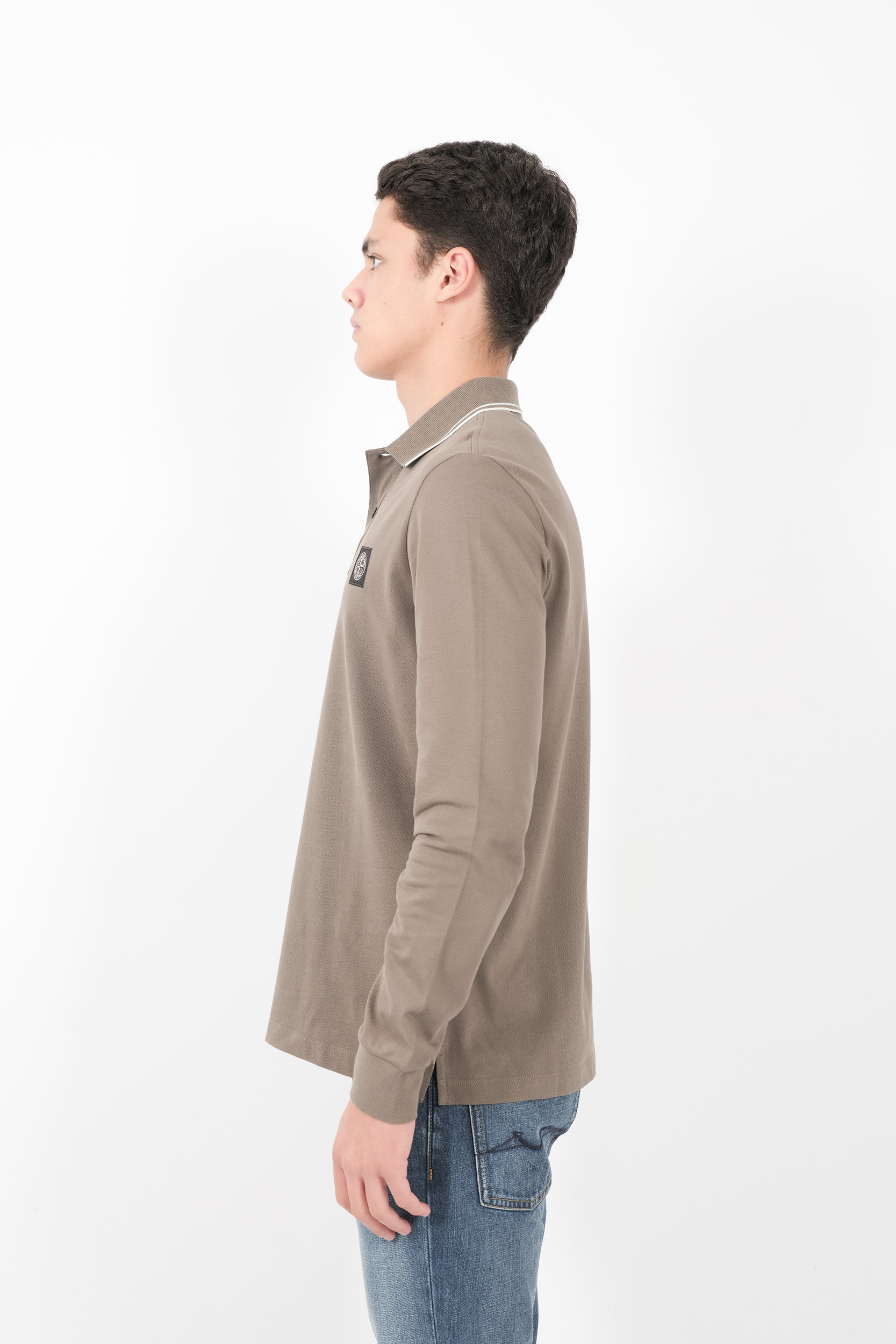 POLO STONE ISLAND COL AVEC LISERE MANCHES LONGUES TAUPE 81152SL18-V0075