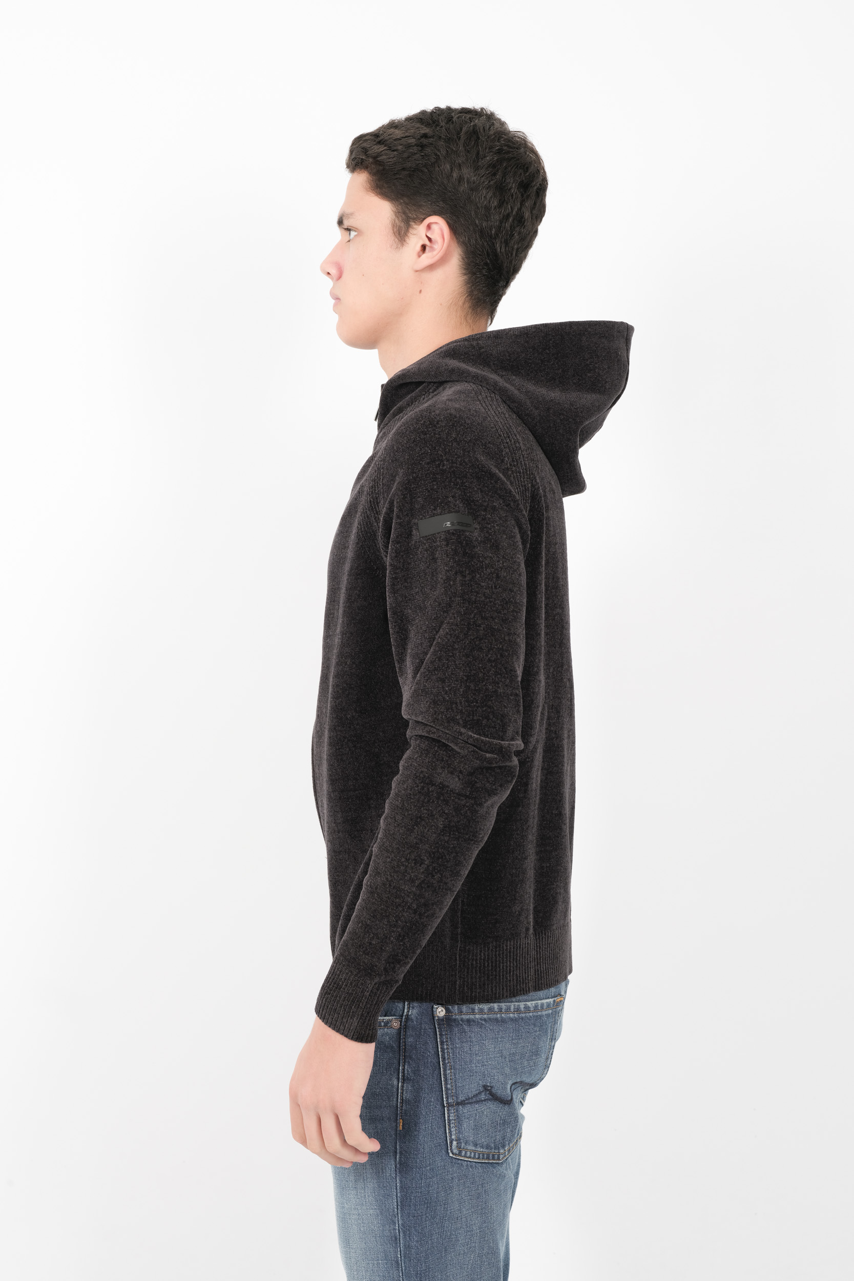GILET RRD A CAPUCHE ZIPPE MATIERE CHENILLE GRIS W24136-11