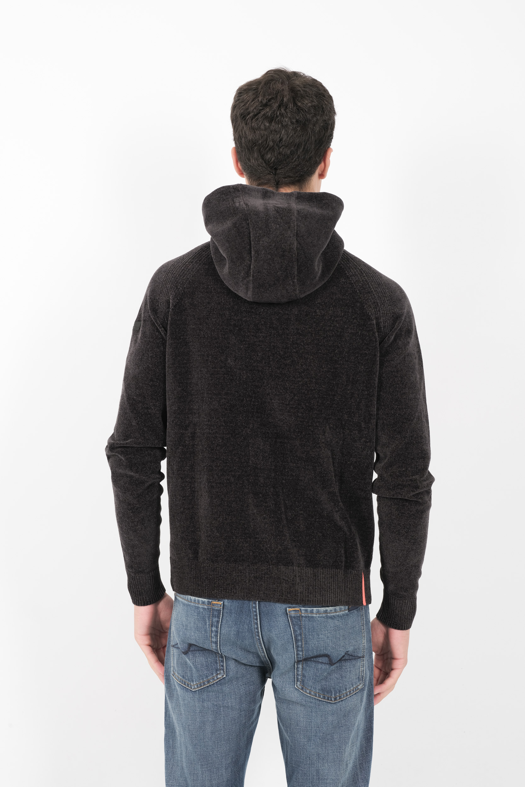 GILET RRD A CAPUCHE ZIPPE MATIERE CHENILLE GRIS W24136-11
