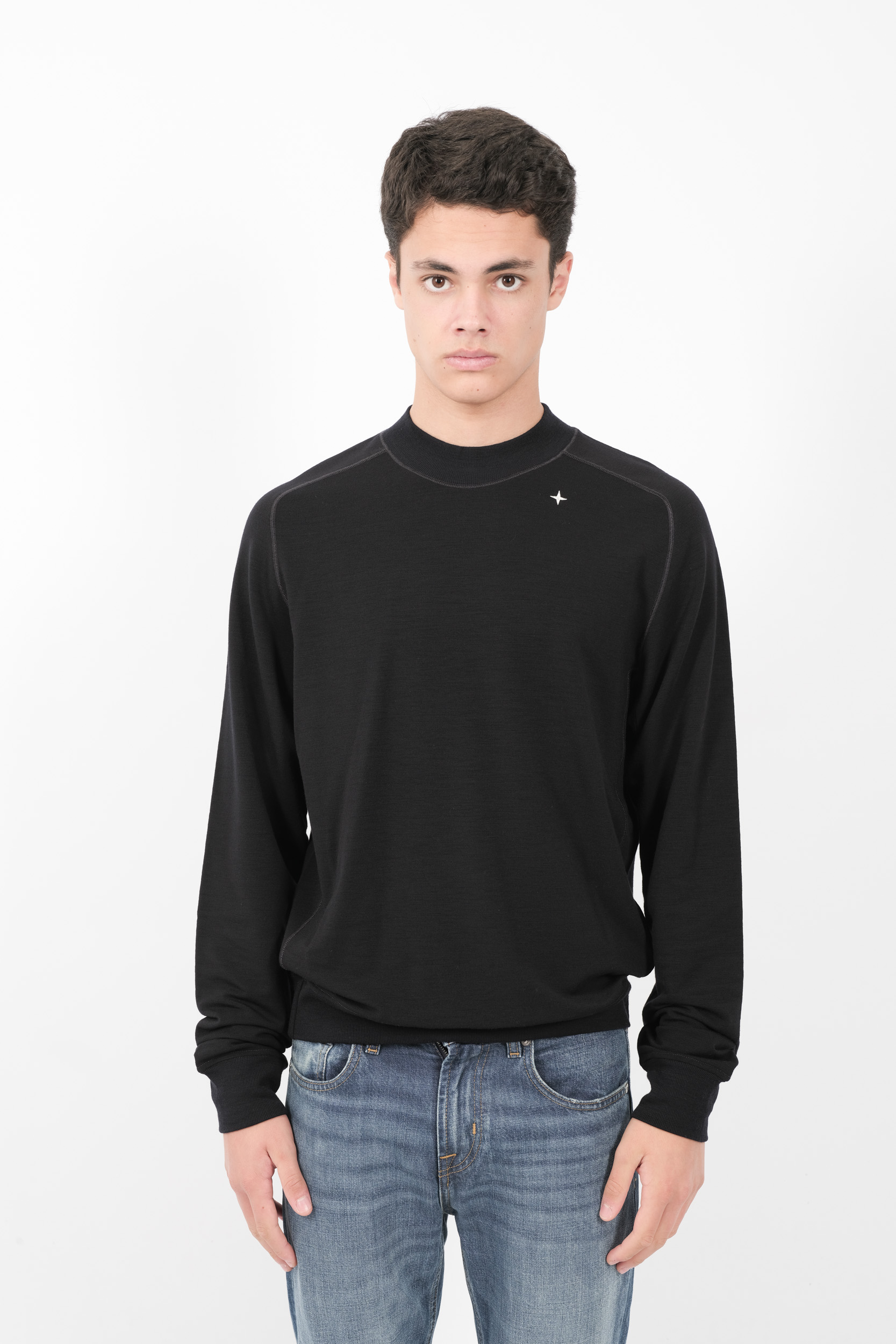 SWEAT STONE ISLAND STELLINA COL ROND EN LAINE ET COTON MARINE 8115623G5-V0028