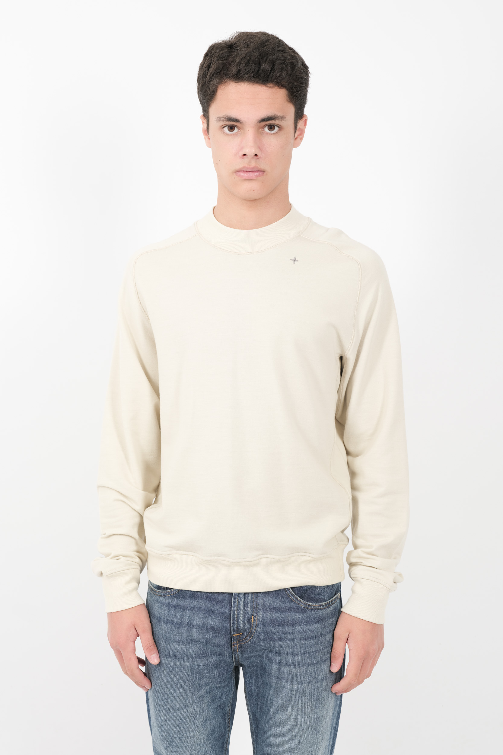 SWEAT STONE ISLAND STELLINA COL ROND EN LAINE ET COTON BEIGE 8115623G5-V0095