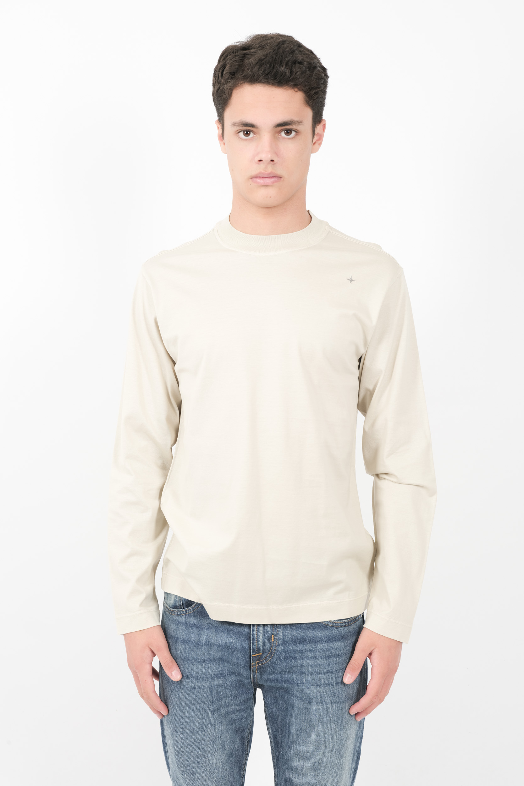 TEE-SHIRT STONE ISLAND STELLINA 100% COTON MANCHES LONGUES BEIGE 8115211G3-V0095