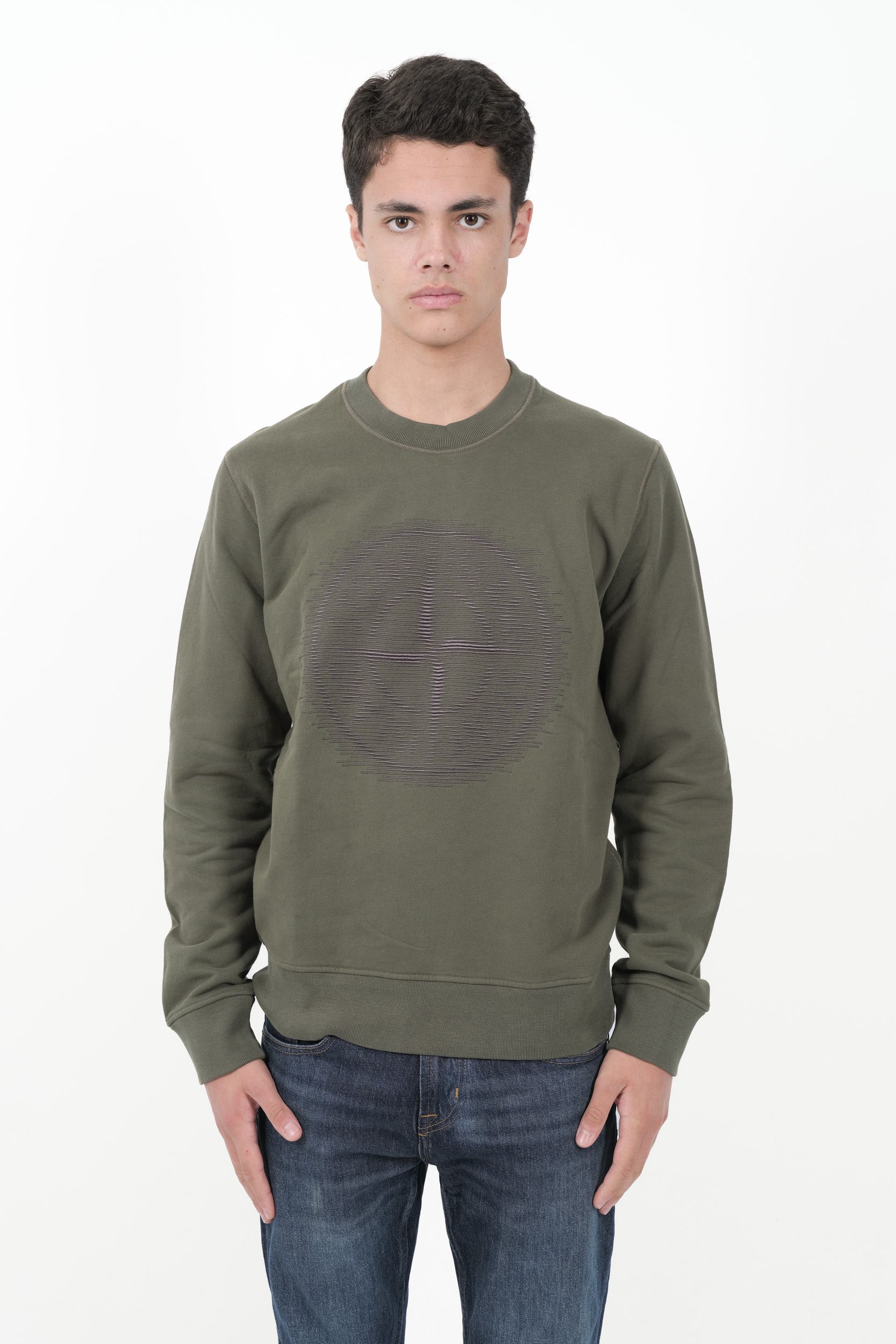 SWEAT STONE ISLAND COL ROND LOGO BRODE VERT 811566388-V0059