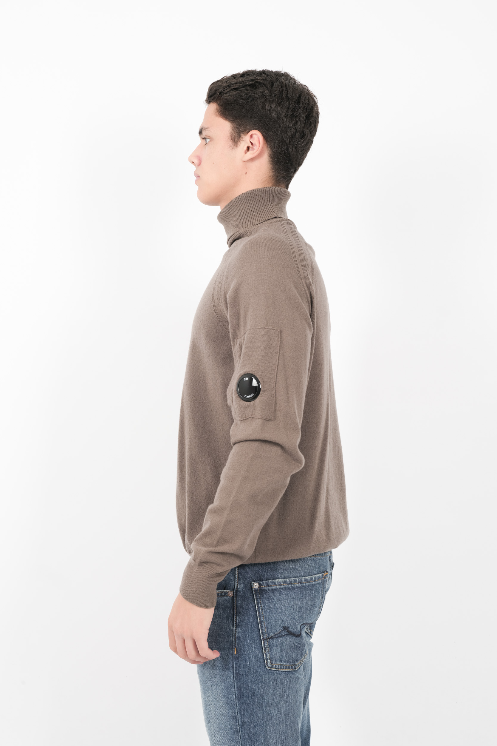 PULL C.P COMPANY COL ROULE EN LAINE MERINOS TAUPE N192A-359