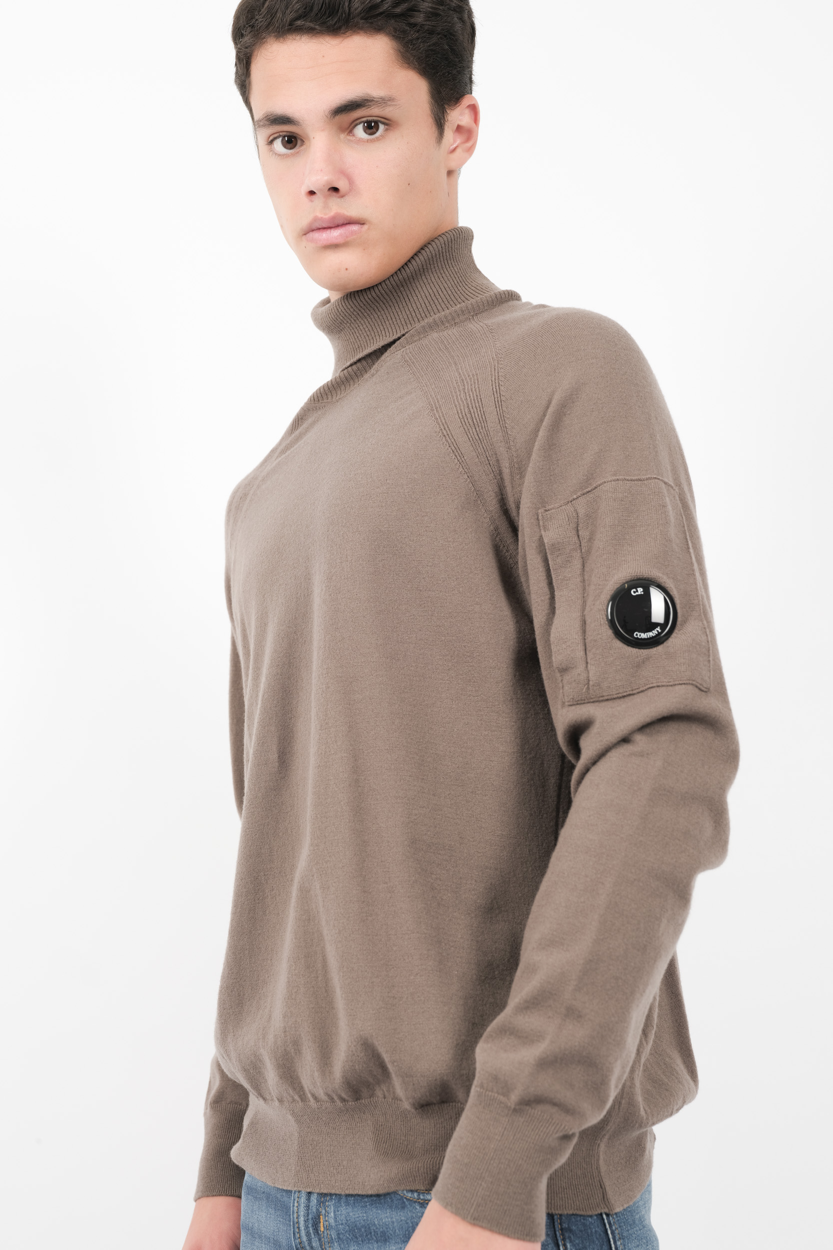 PULL C.P COMPANY COL ROULE EN LAINE MERINOS TAUPE N192A-359