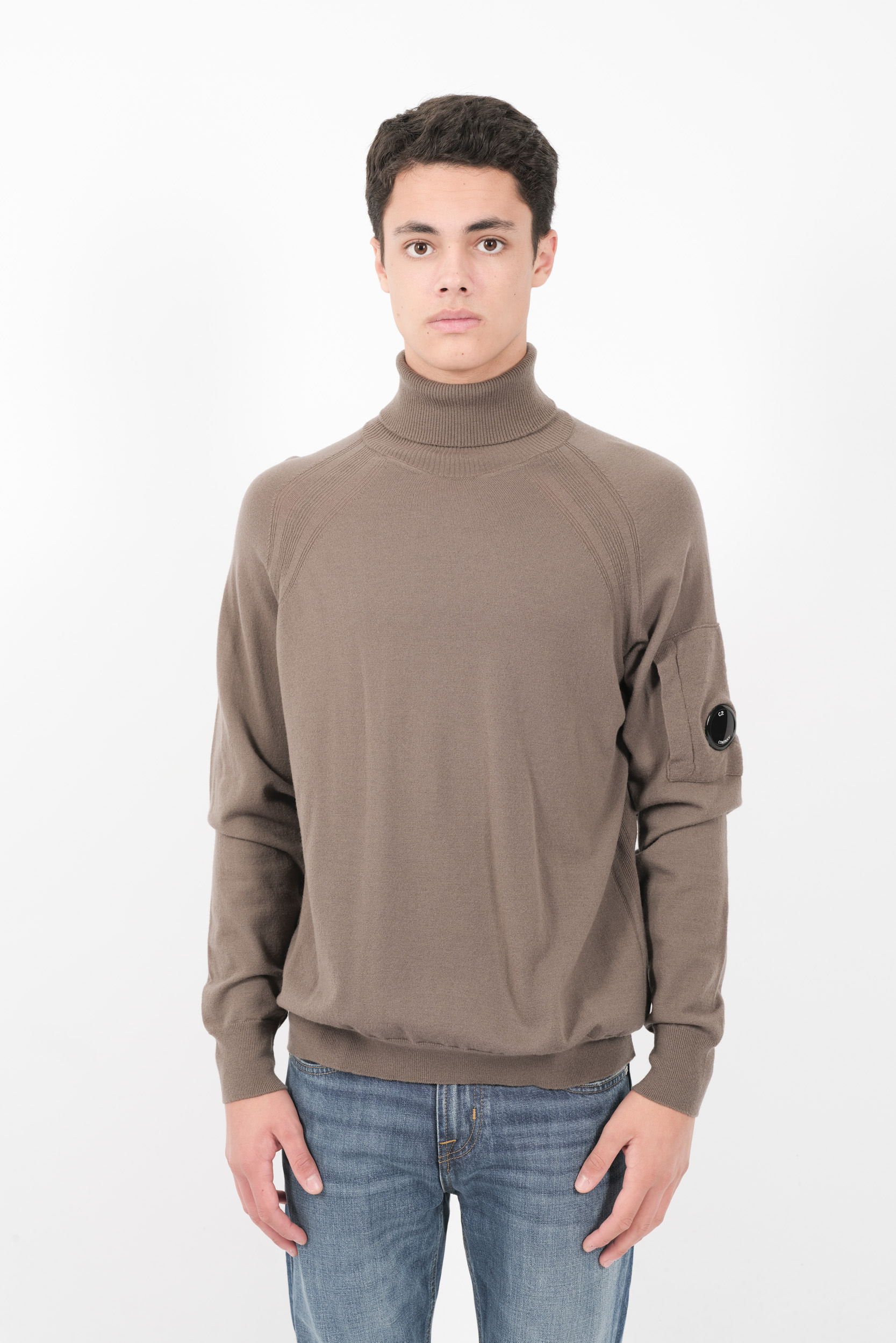 PULL C.P COMPANY COL ROULE EN LAINE MERINOS TAUPE N192A-359