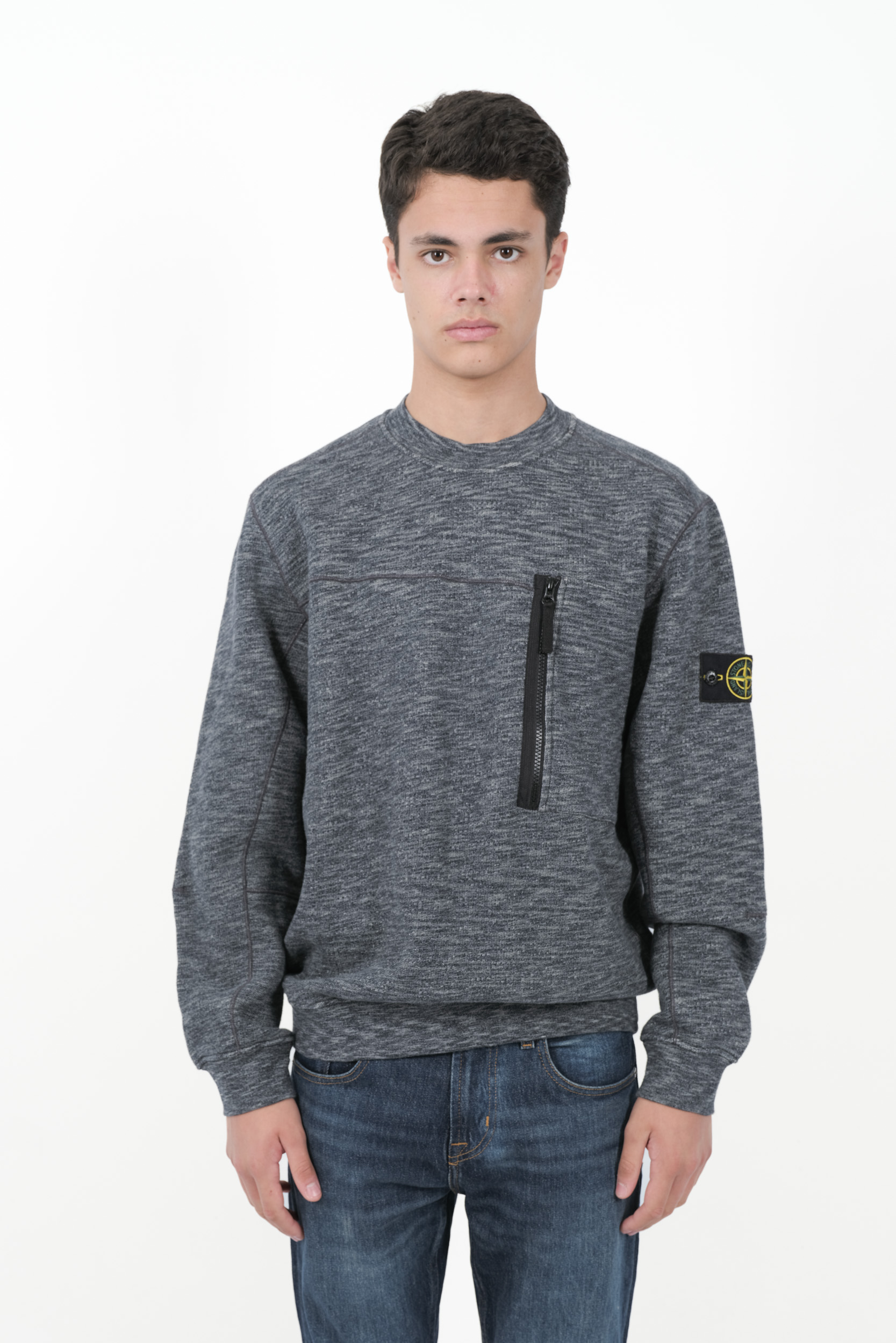 SWEAT STONE ISLAND COLO ROND COTON MOULINE GRIS 811565338-V0062