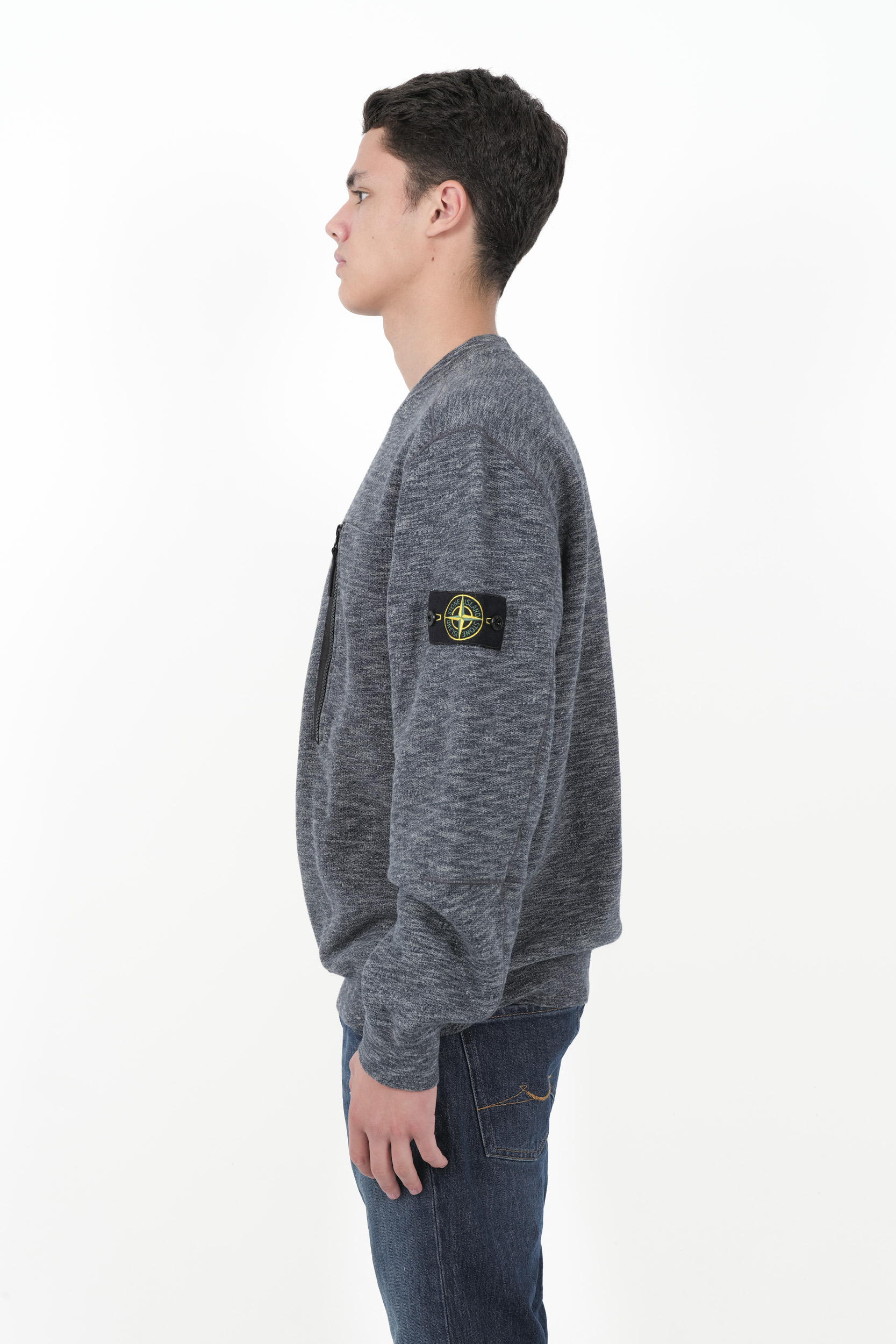 SWEAT STONE ISLAND COLO ROND COTON MOULINE GRIS 811565338-V0062