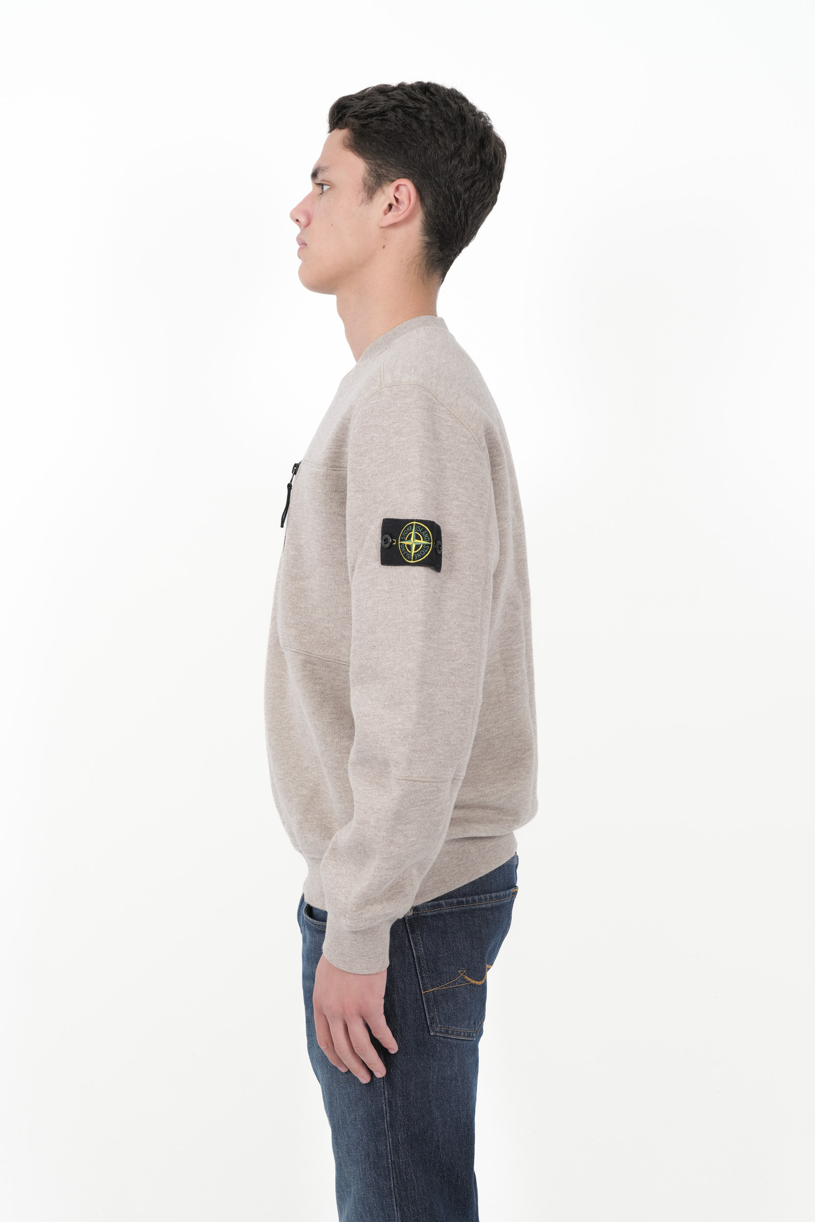 SWEAT STONE ISLAND COL ROND COTON MOULINE AVEC ZIP BEIGE 811565338-V0094