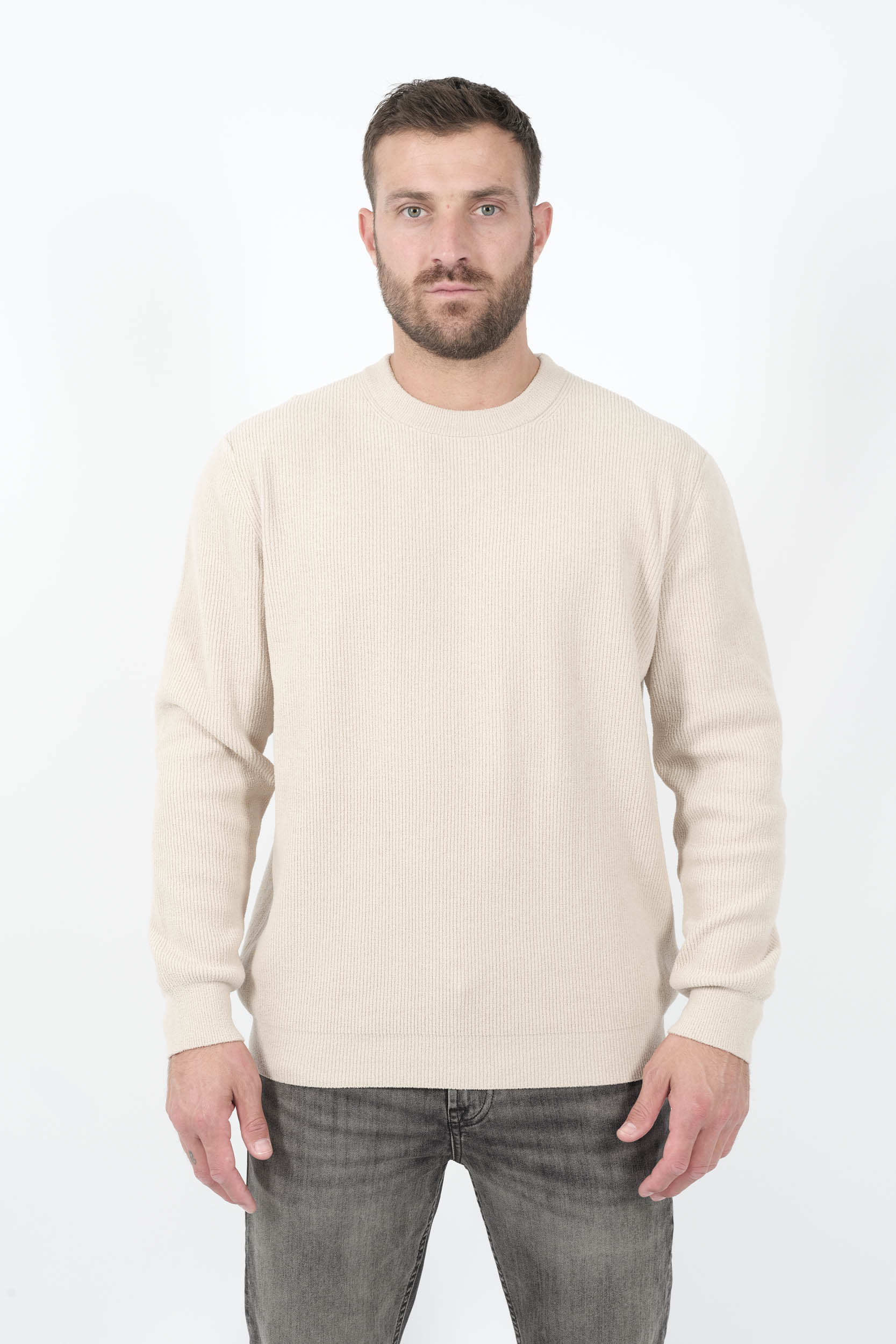 PULL NN07 COL ROND EN MATIERE CHENILLE BEIGE DANNY6429-020