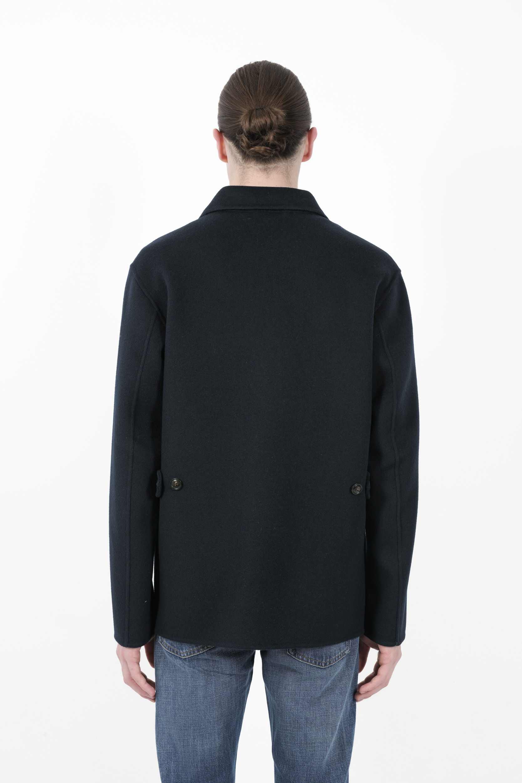 MANTEAU WOOLRICH COURT EN PURE LAINE VIERGE BLEU U0975-3989