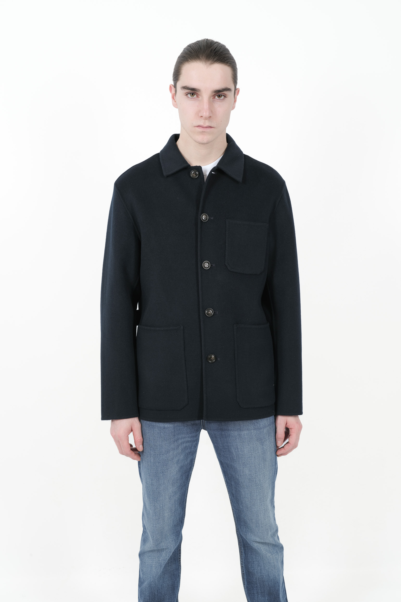 MANTEAU WOOLRICH COURT EN PURE LAINE VIERGE BLEU U0975-3989