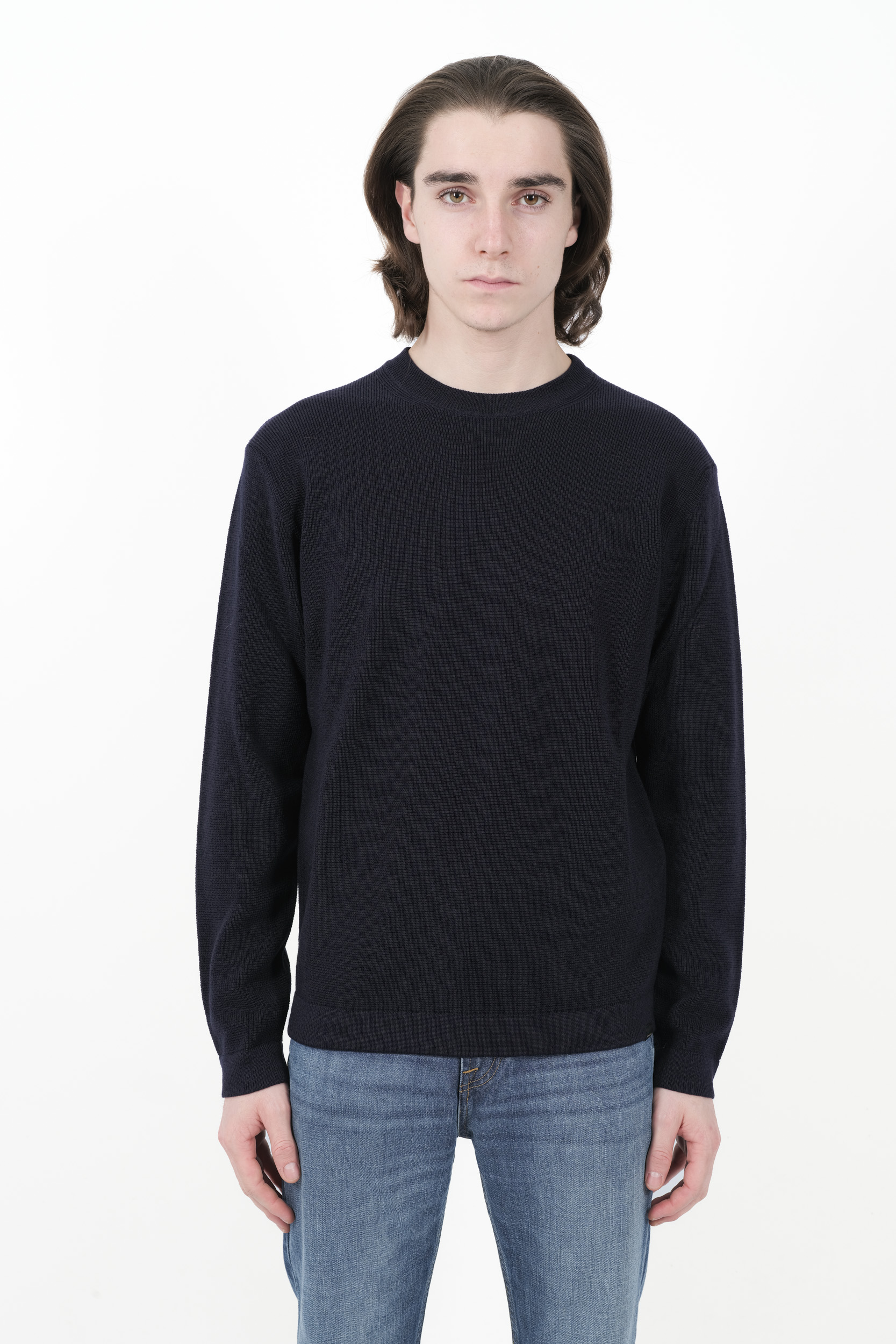 PULL WOOLRICH COL ROND 100% LAINE MARINE N0329-3989