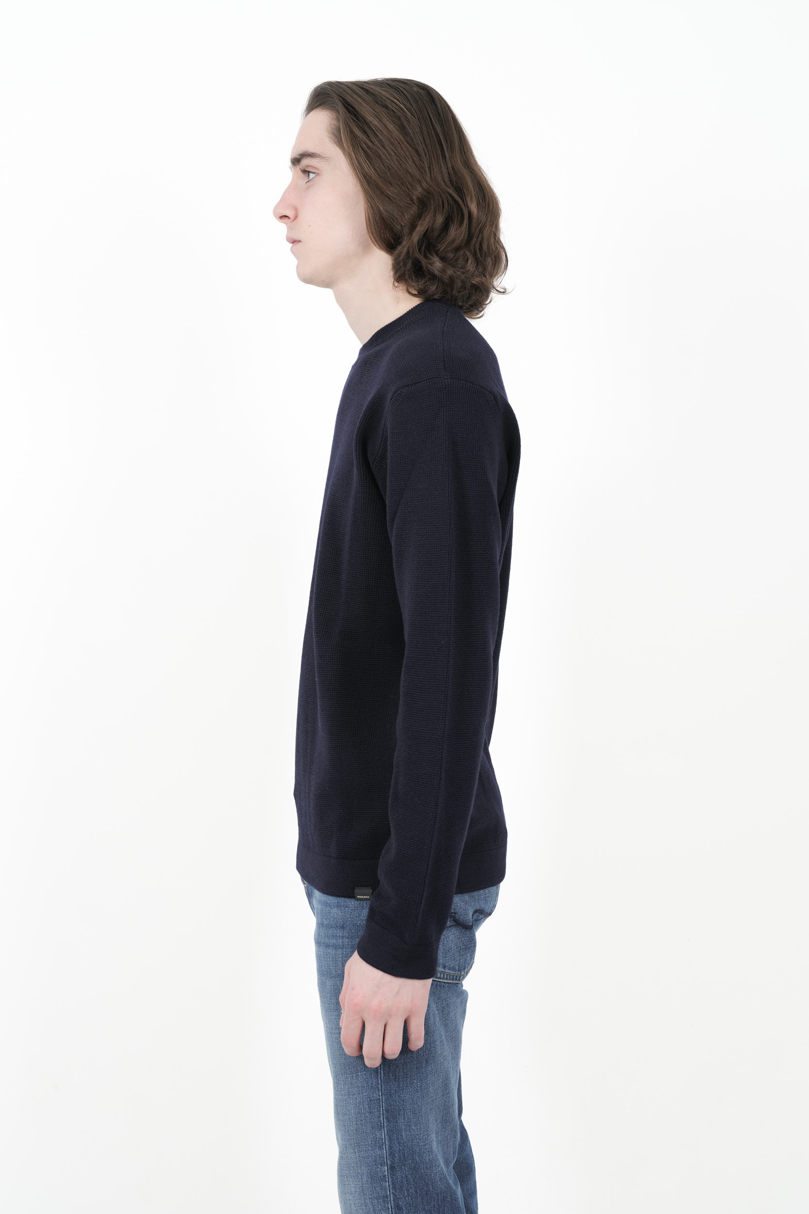 PULL WOOLRICH COL ROND 100% LAINE MARINE N0329-3989