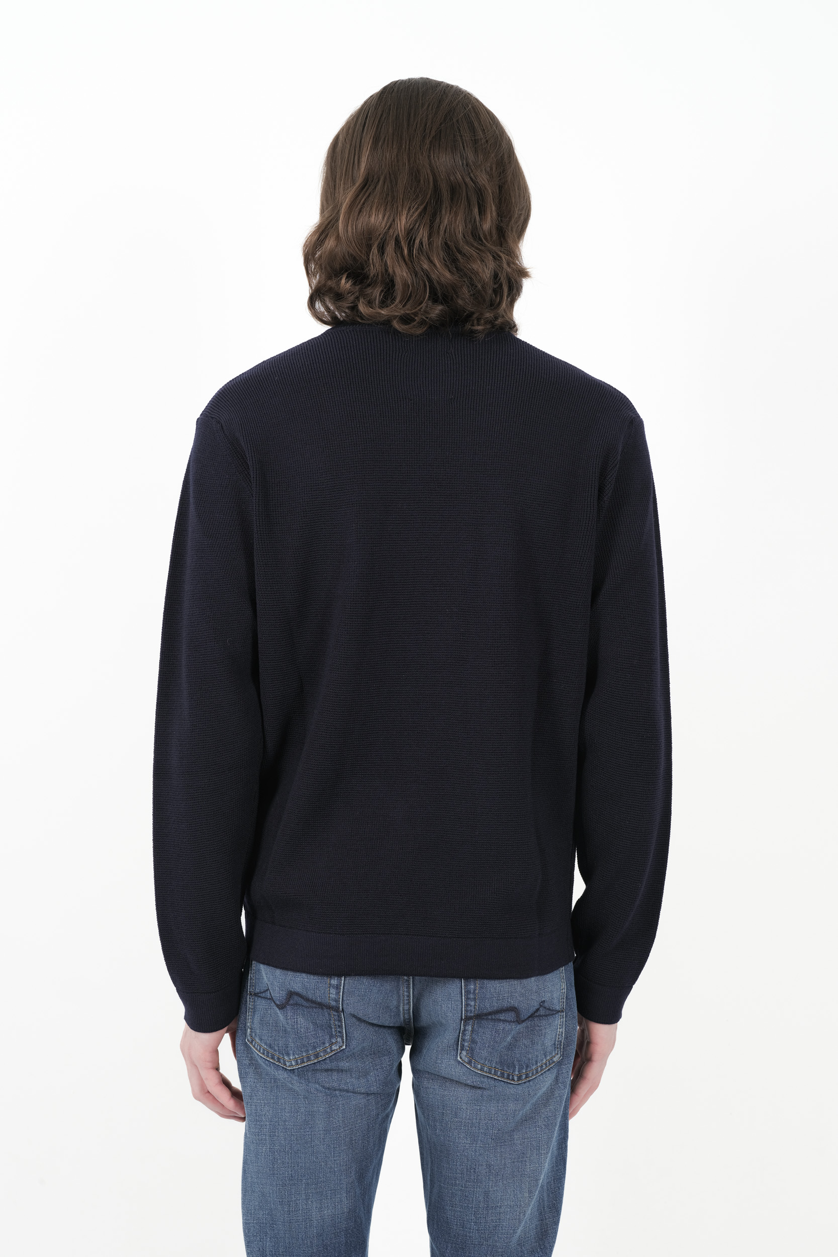 PULL WOOLRICH COL ROND 100% LAINE MARINE N0329-3989