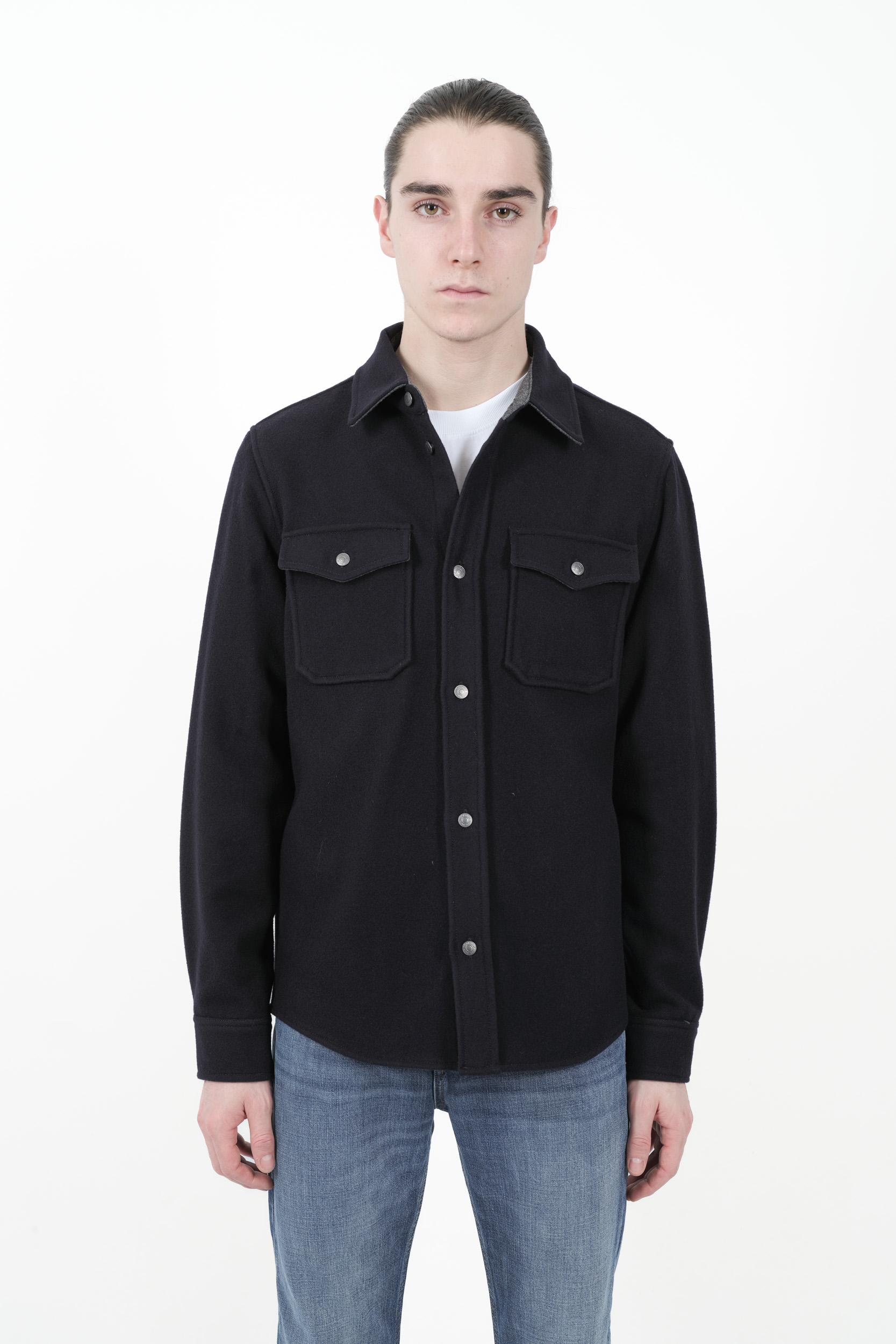 SURCHEMISE WOOLRICH EN LAINE MELANGEE MARINE S0129-3989
