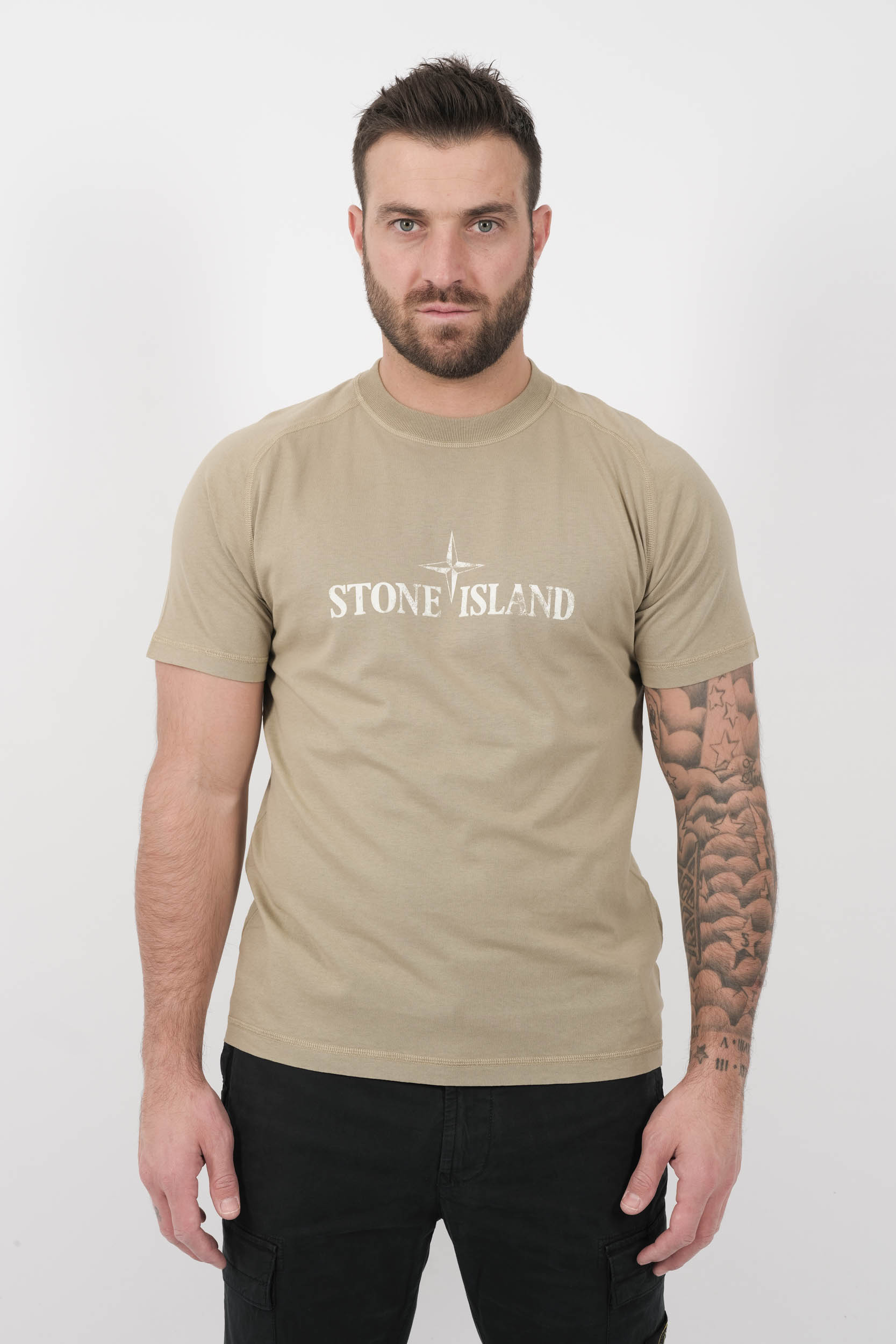 TEE-SHIRT STONE ISLAND LOGO IMPRIME BEIGE S152120S81-V009A