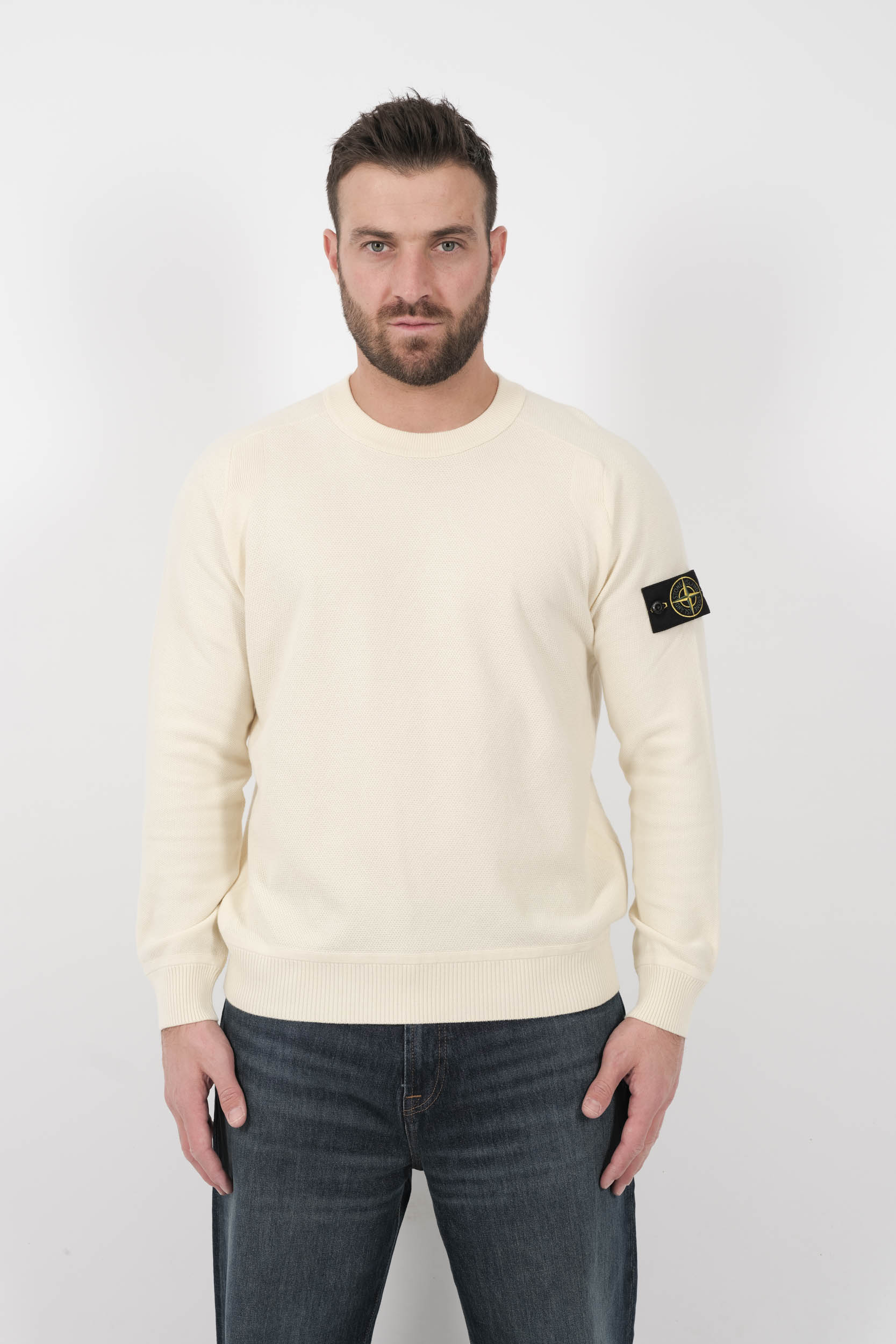 PULL STONE ISLAND COL ROND EN NID D'ABEILLE ECRU S155136SB5-V0093