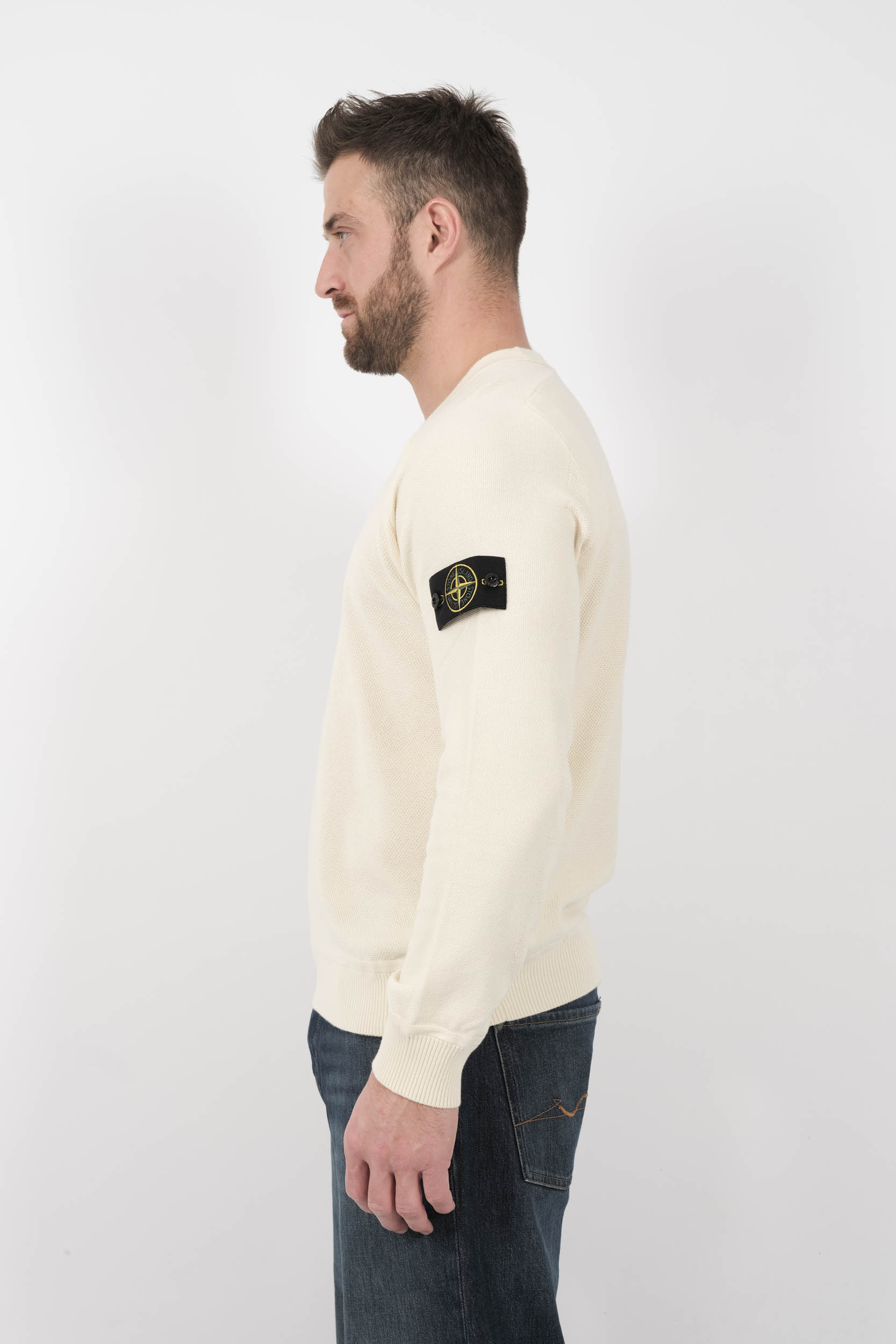 PULL STONE ISLAND COL ROND EN NID D'ABEILLE ECRU S155136SB5-V0093