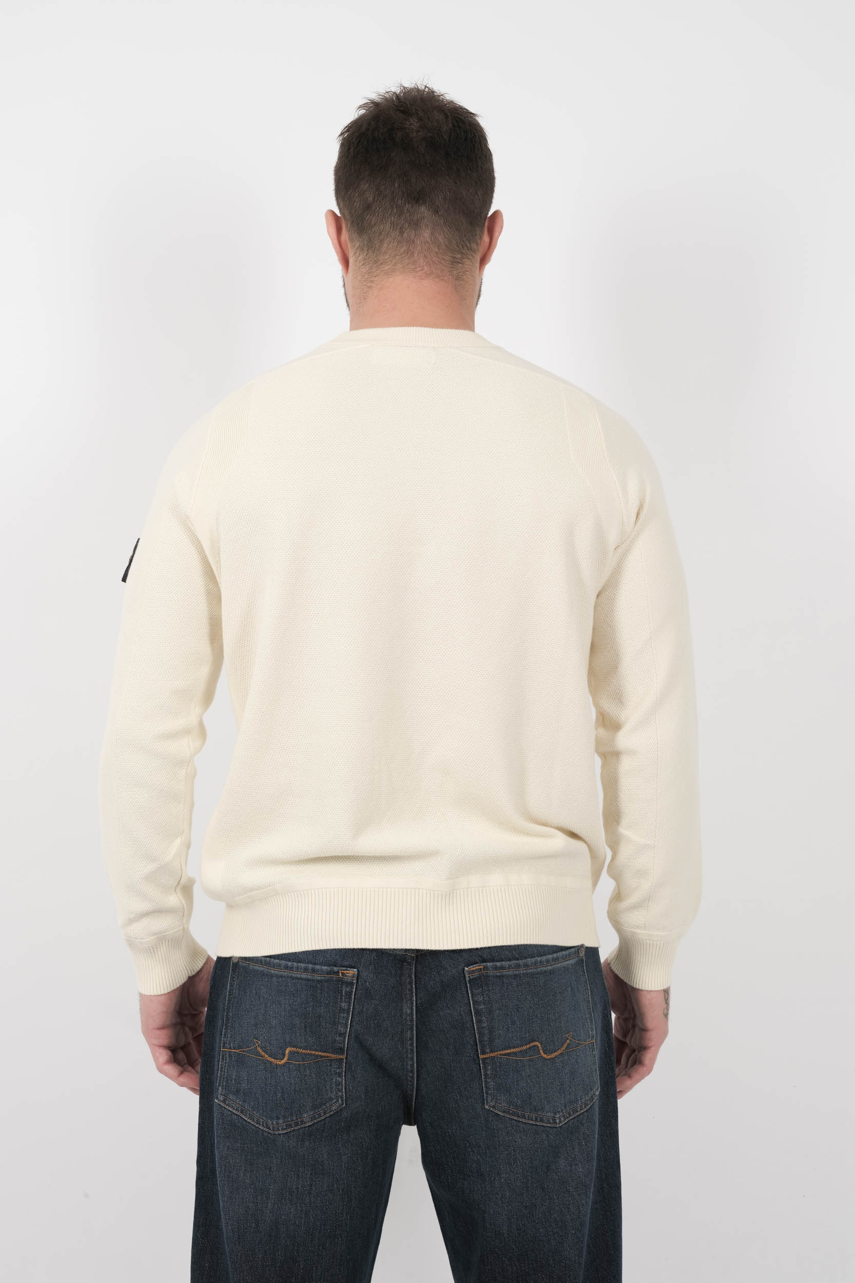 PULL STONE ISLAND COL ROND EN NID D'ABEILLE ECRU S155136SB5-V0093