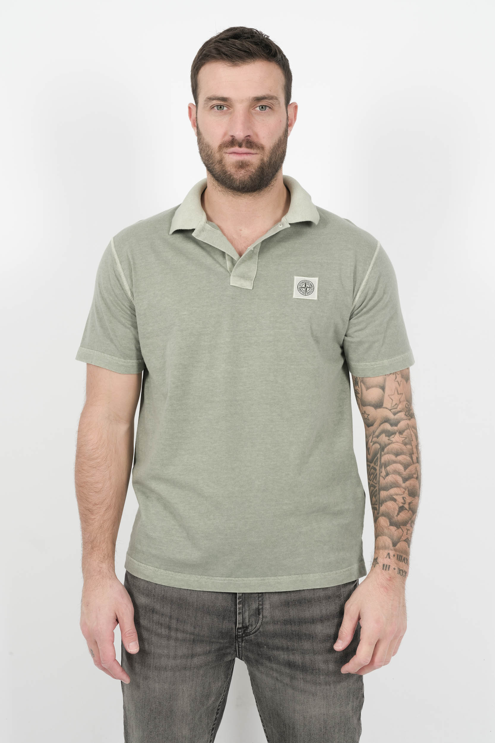  Image du produit POLO STONE ISLAND LOGO INVERSE VERT DELAVE S152225S57-V0155 - 3