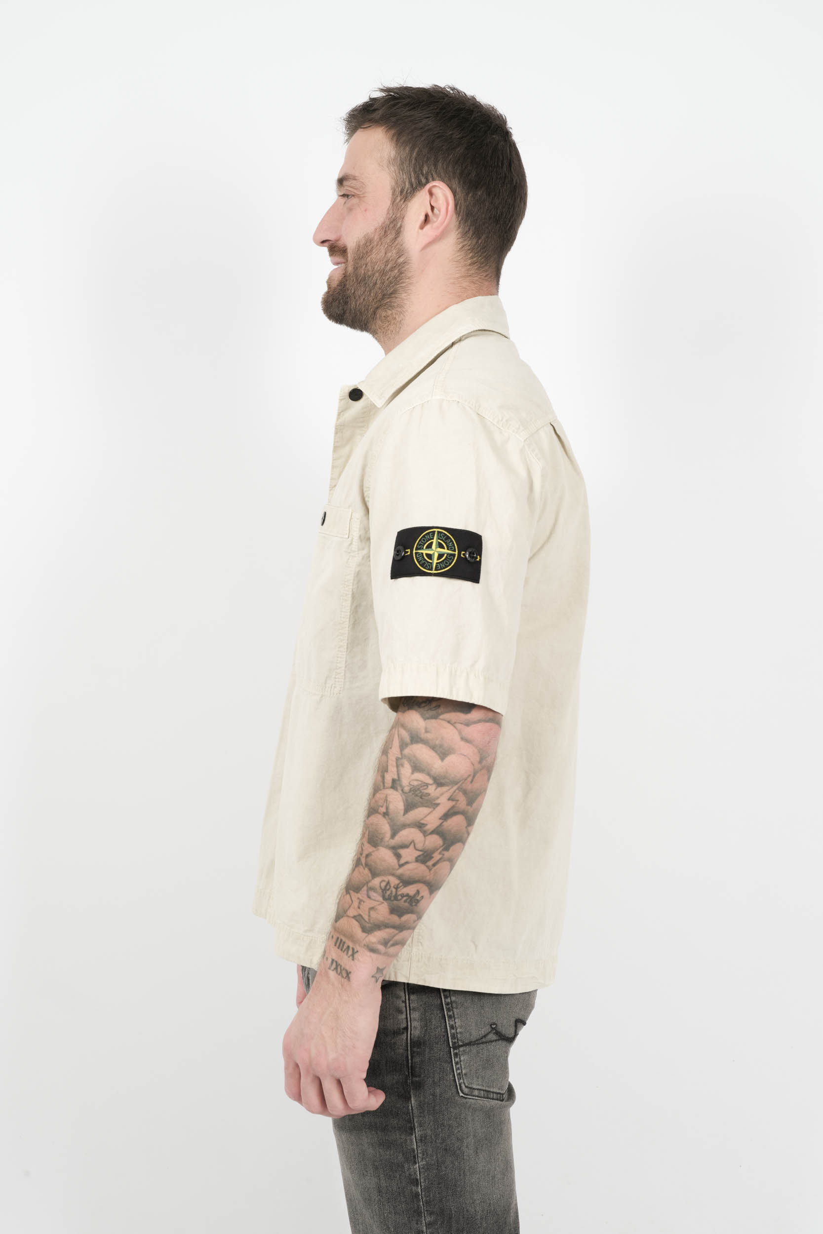 CHEMISE STONE ISLAND MANCHES COURTES BLANC CREME S151229SWN-V0195