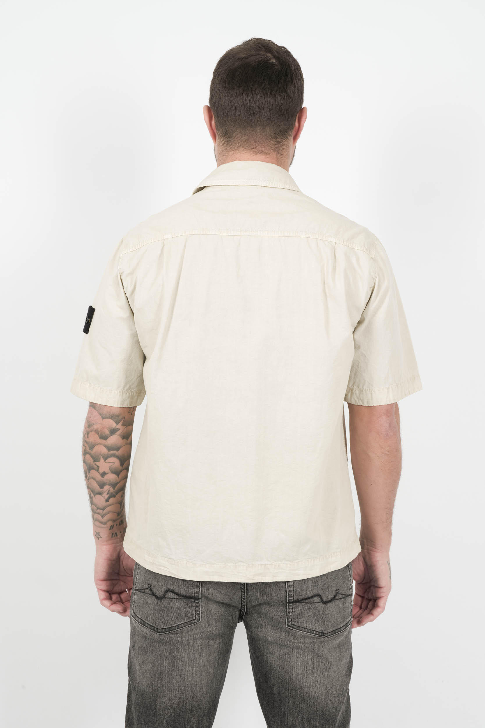 CHEMISE STONE ISLAND MANCHES COURTES BLANC CREME S151229SWN-V0195