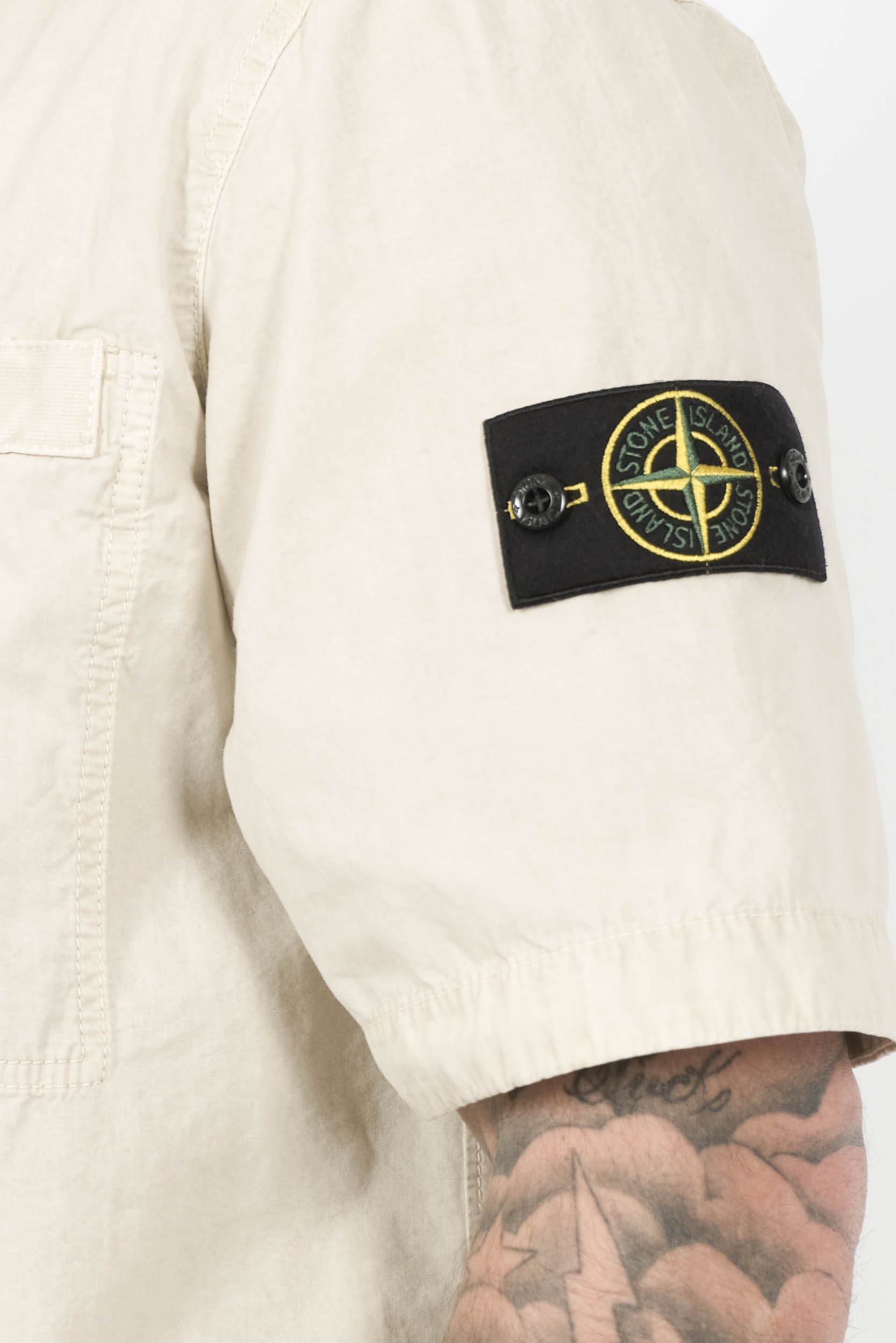 CHEMISE STONE ISLAND MANCHES COURTES BLANC CREME S151229SWN-V0195