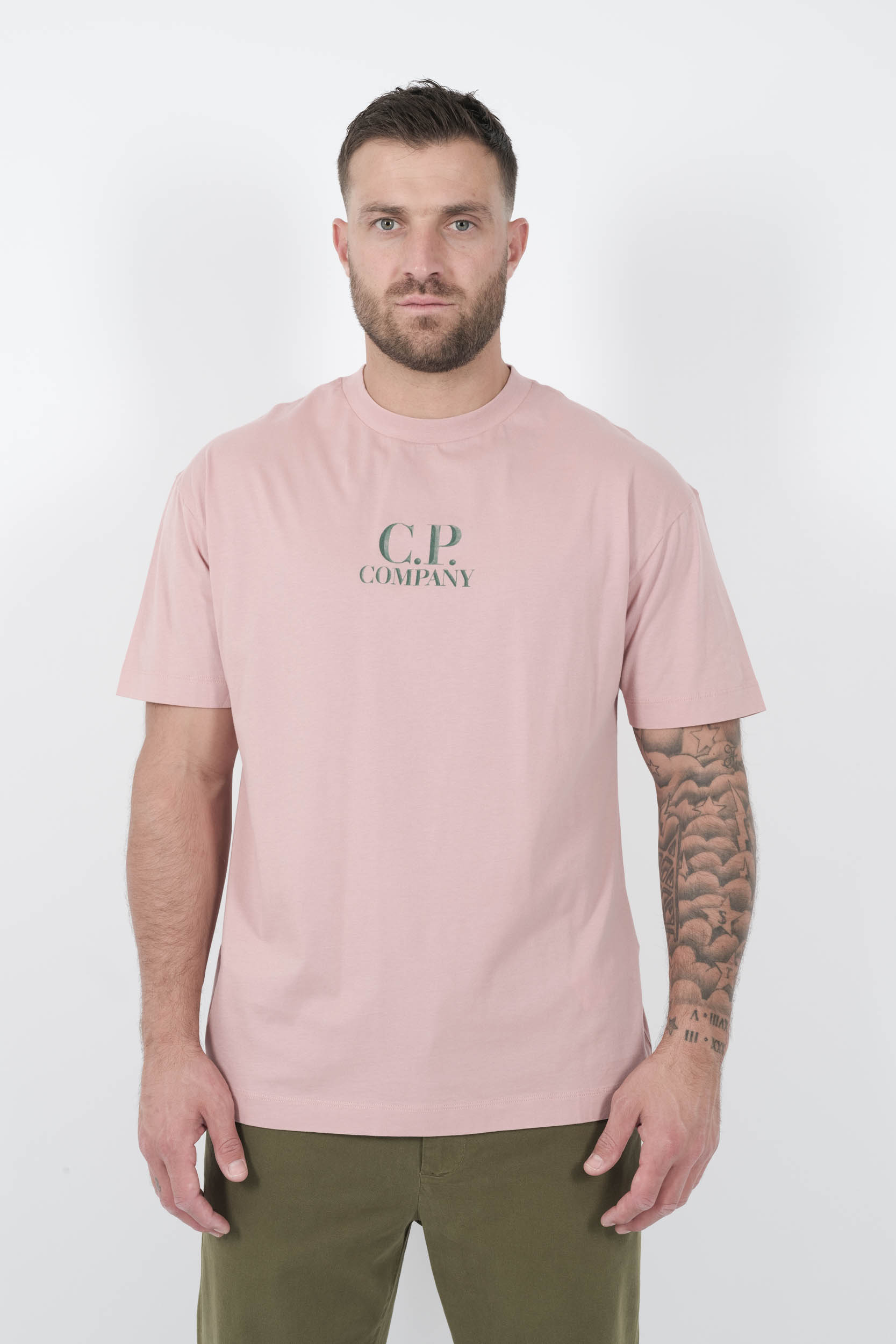TEE-SHIRT C.P COMPANY AVEC IMPRIME ROSE/VERT S141A-520