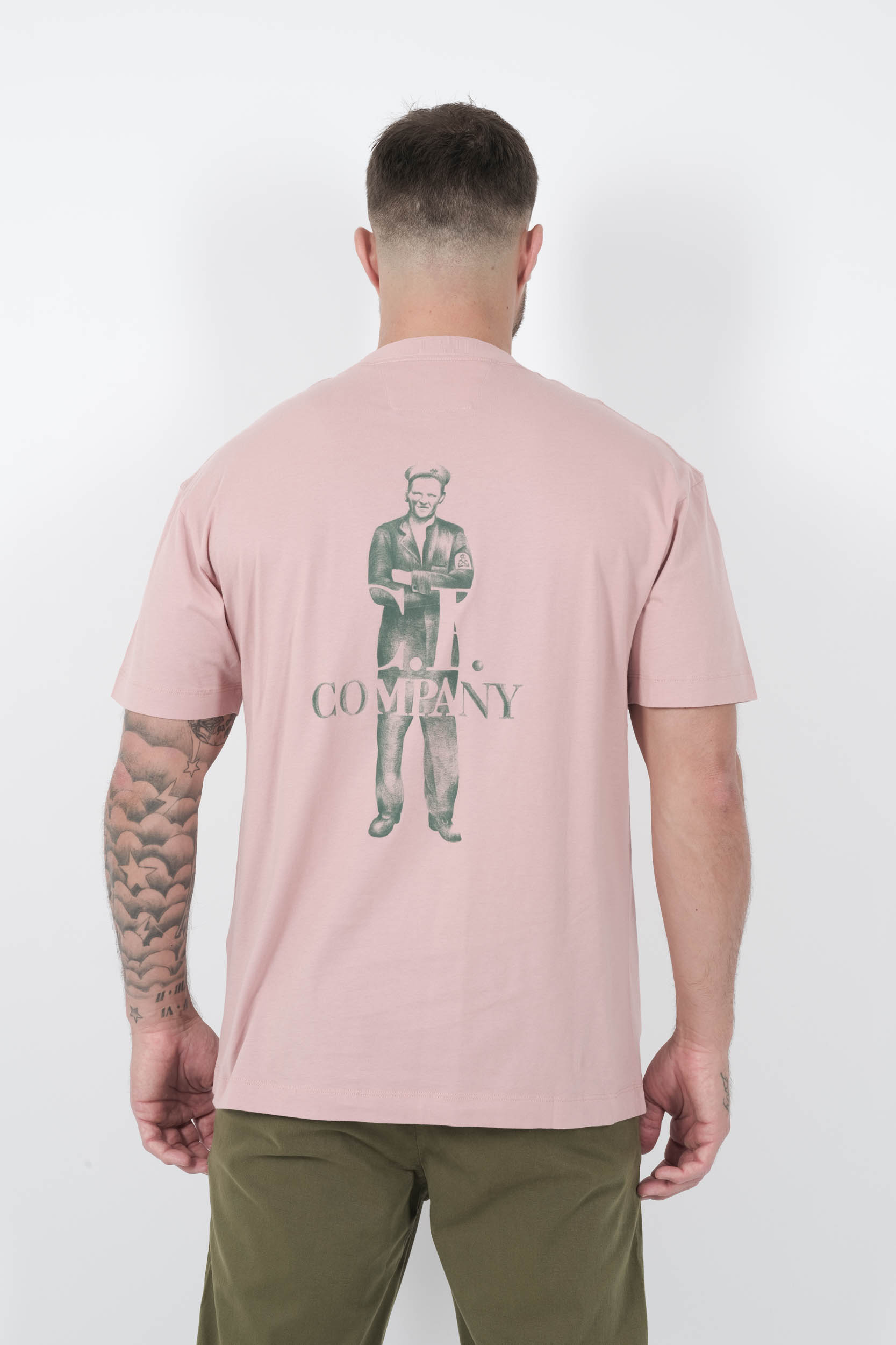 TEE-SHIRT C.P COMPANY AVEC IMPRIME ROSE/VERT S141A-520