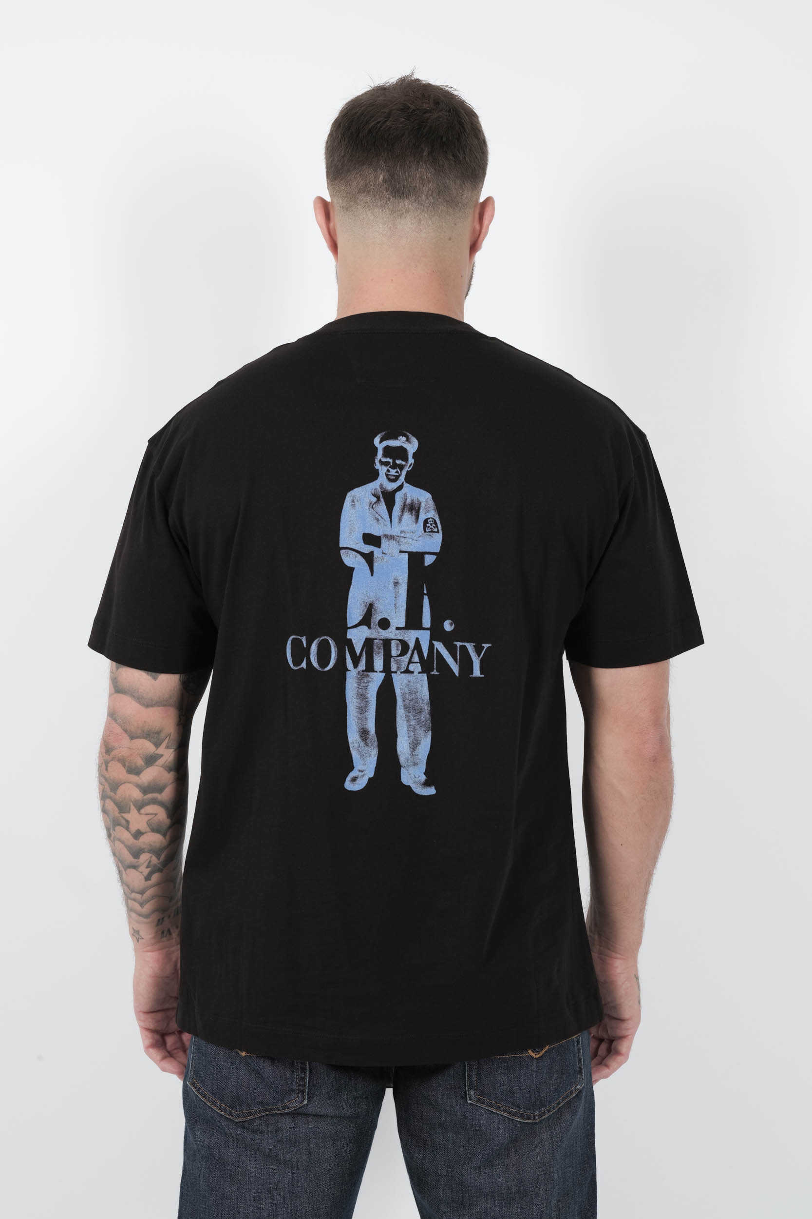 TEE-SHIRY C.P COMPANY AVEC IMPRIME NOIR/BLEU S141A-999
