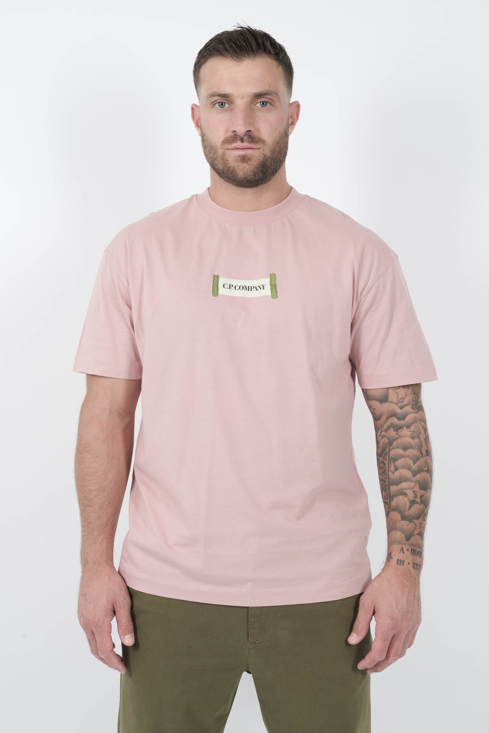 TEE-SHIRT C.P COMPANY AVEC IMPRIME ROSE/VERT S148A-520