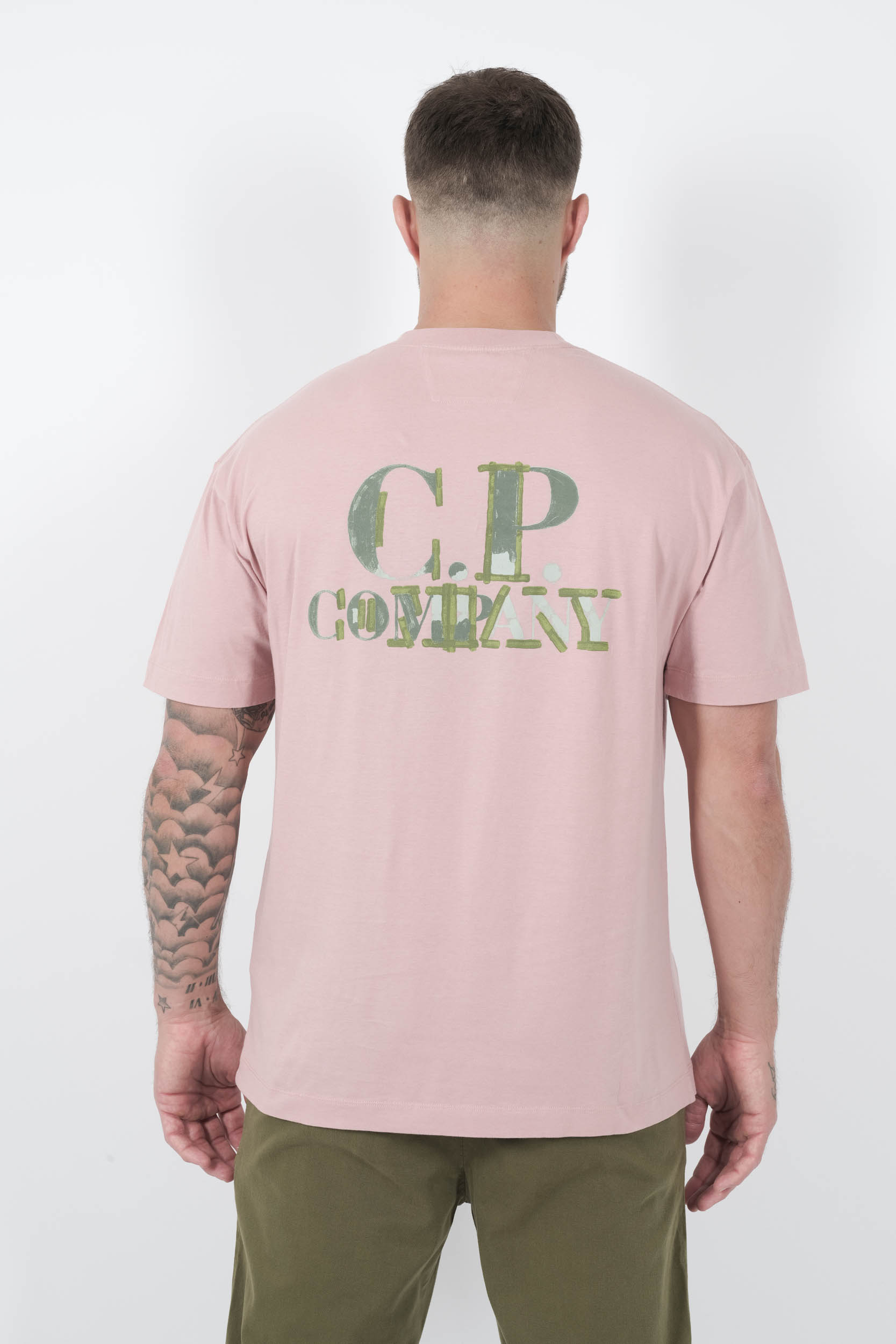 TEE-SHIRT C.P COMPANY AVEC IMPRIME ROSE/VERT S148A-520
