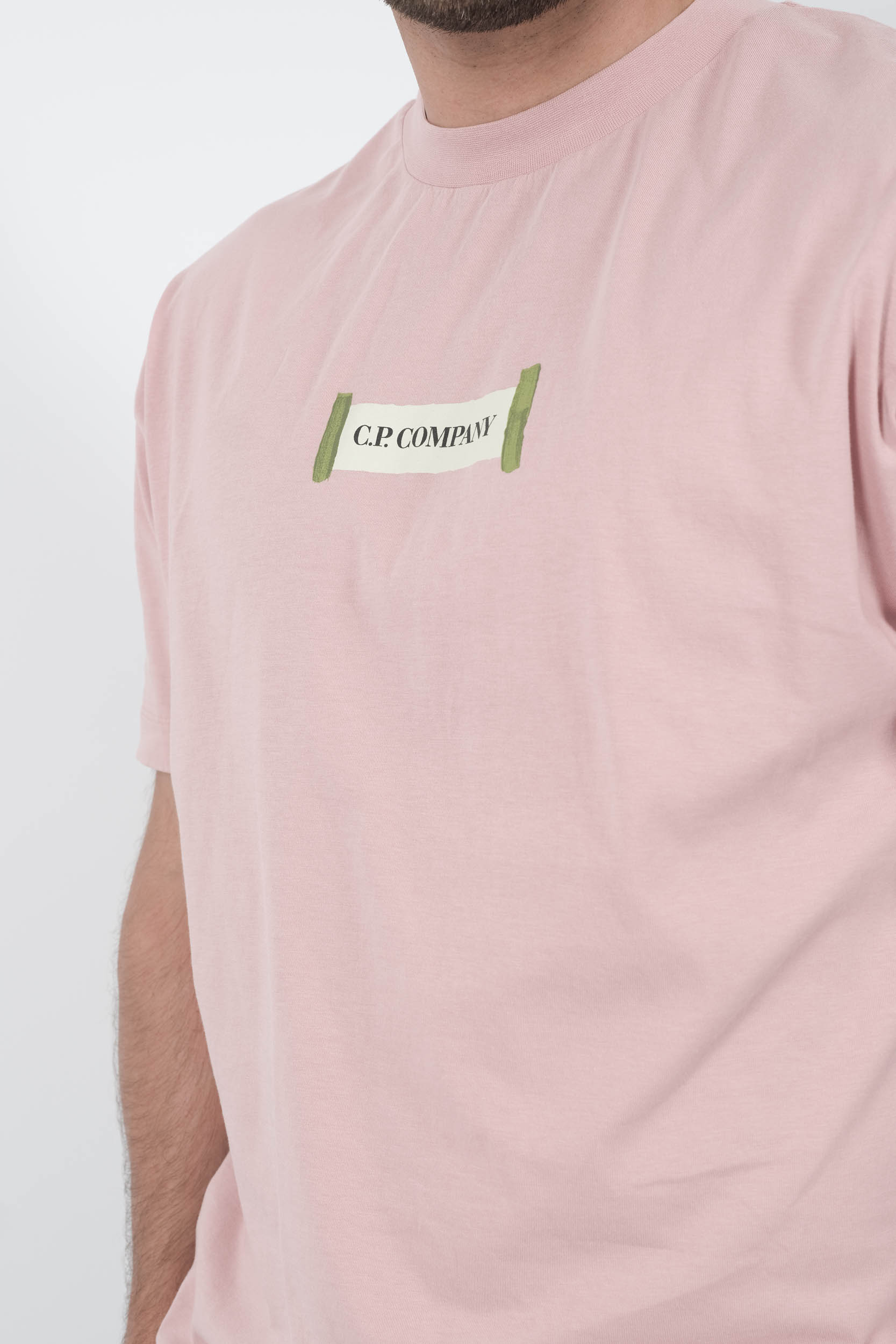 TEE-SHIRT C.P COMPANY AVEC IMPRIME ROSE/VERT S148A-520