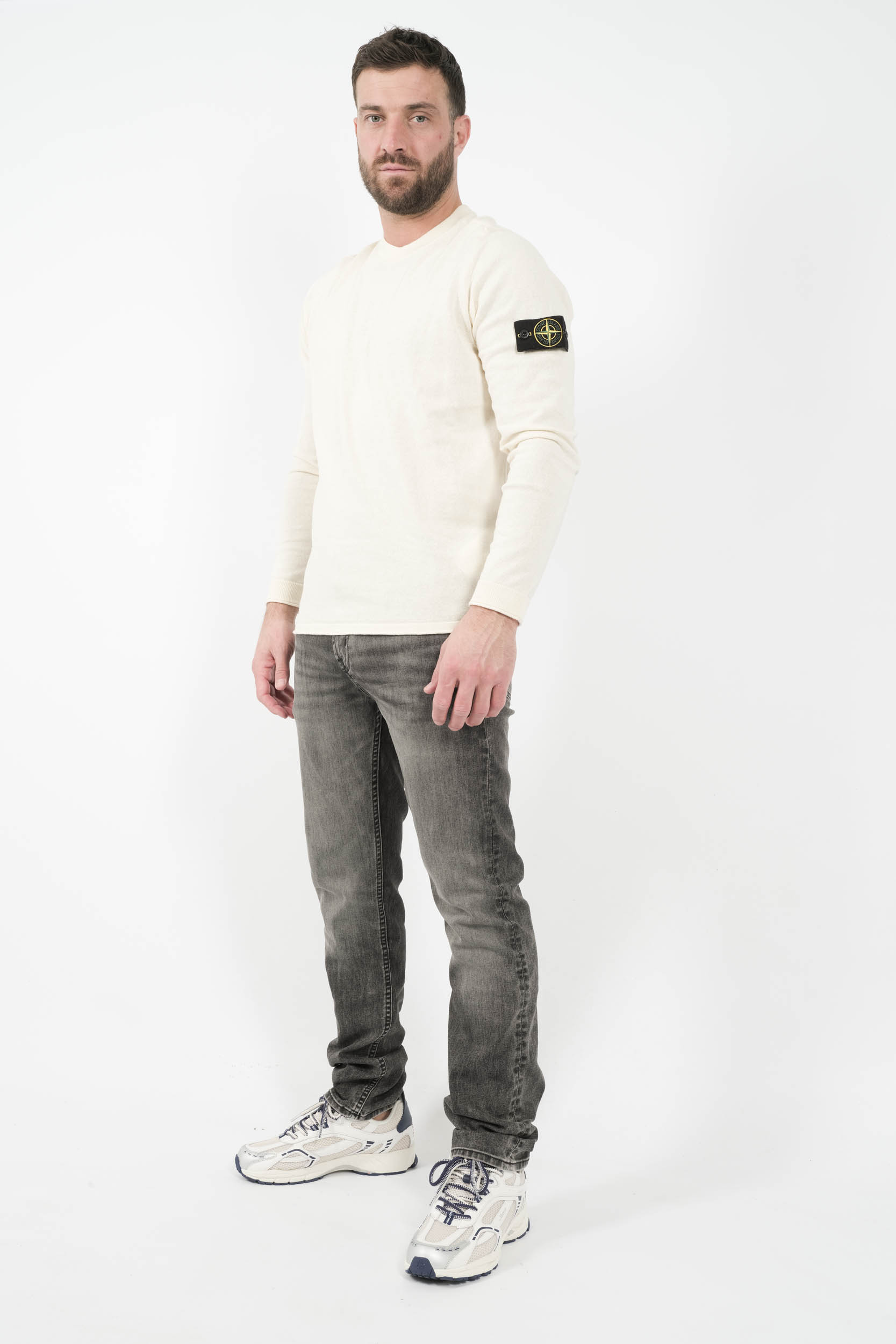 PULL STONE ISLAND COL ROND BLANC CREME S155162SB9-V0093