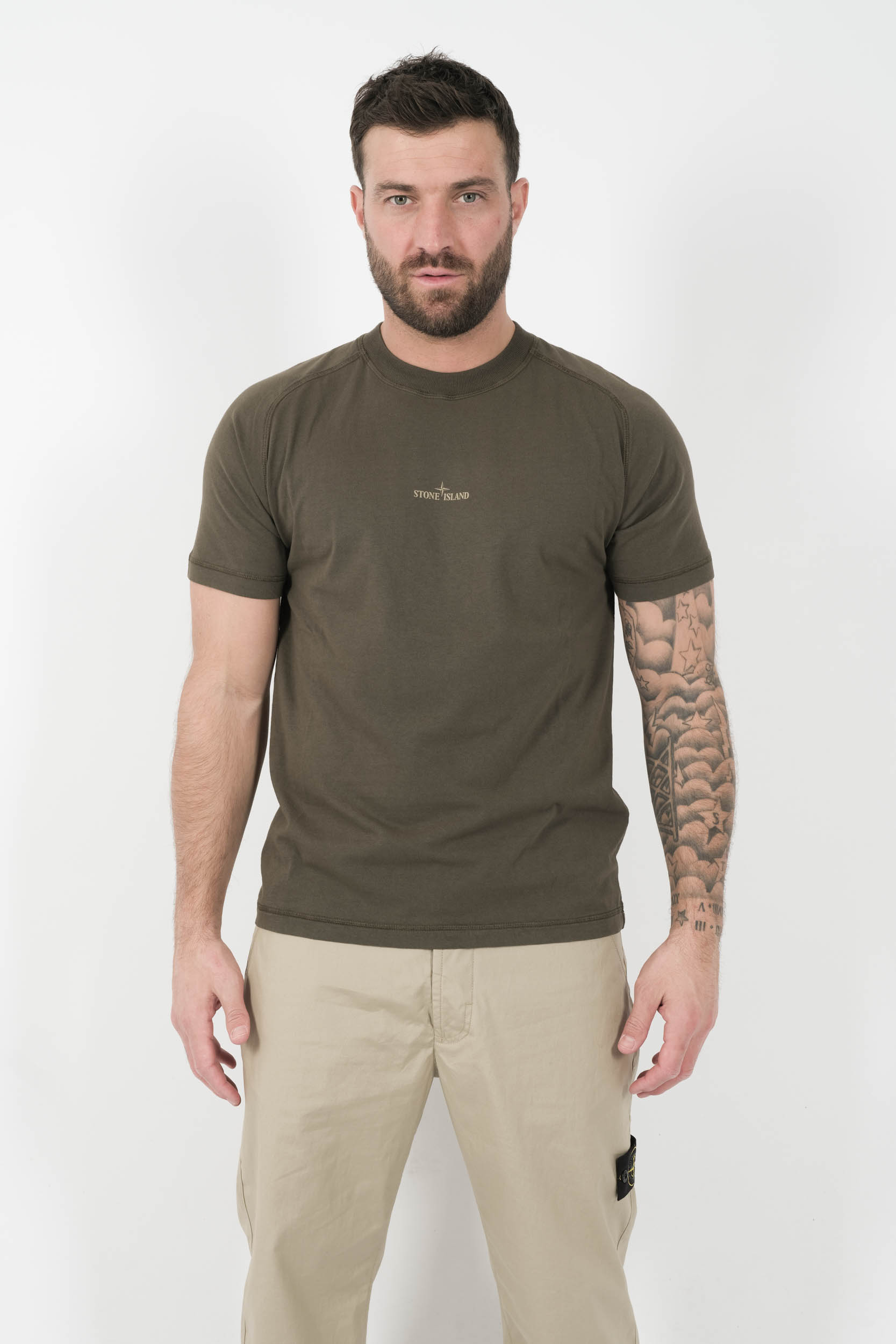 TEE-SHIRT STONE ISLAND LOGO DOS KAKI S152120S80-V0054