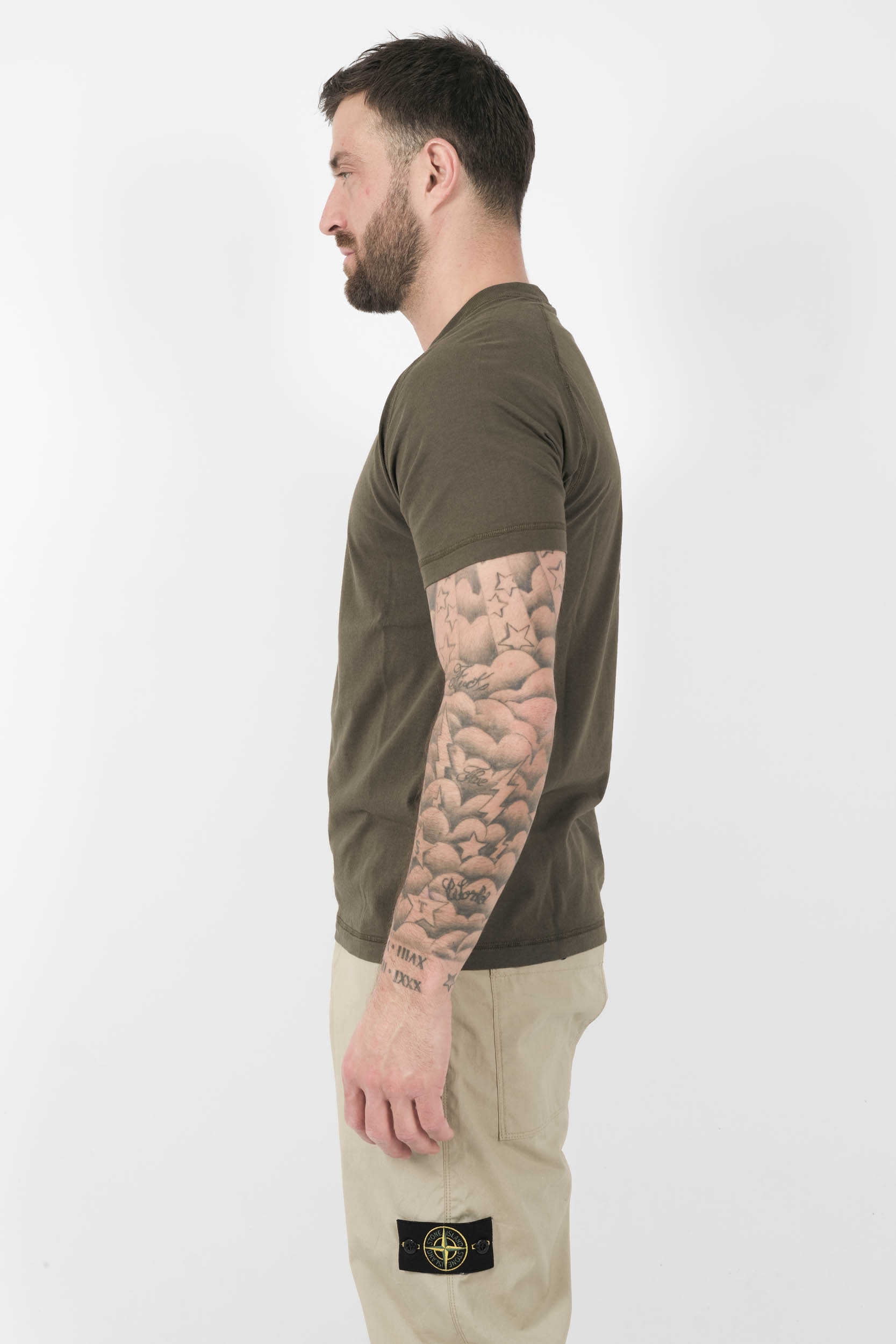 TEE-SHIRT STONE ISLAND LOGO DOS KAKI S152120S80-V0054