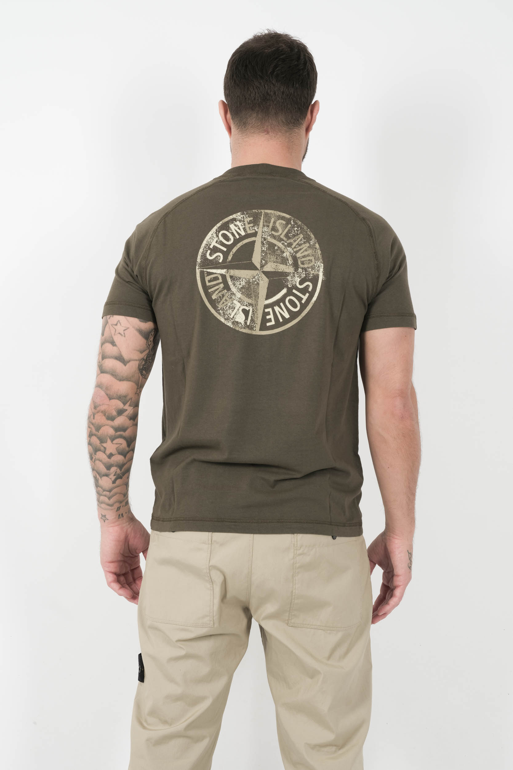 TEE-SHIRT STONE ISLAND LOGO DOS KAKI S152120S80-V0054