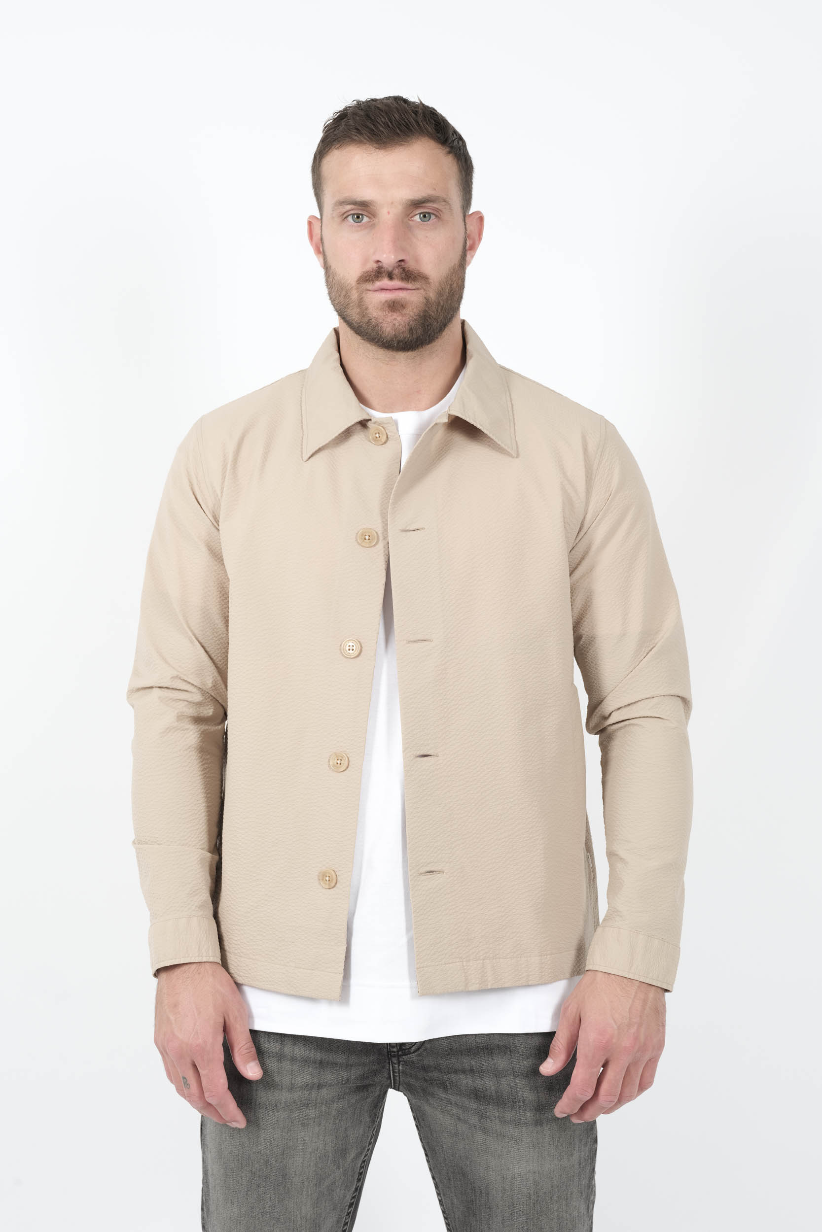 SURCHEMISE NN07 EN SEERSUCKER BEIGE ZANDER1924-124