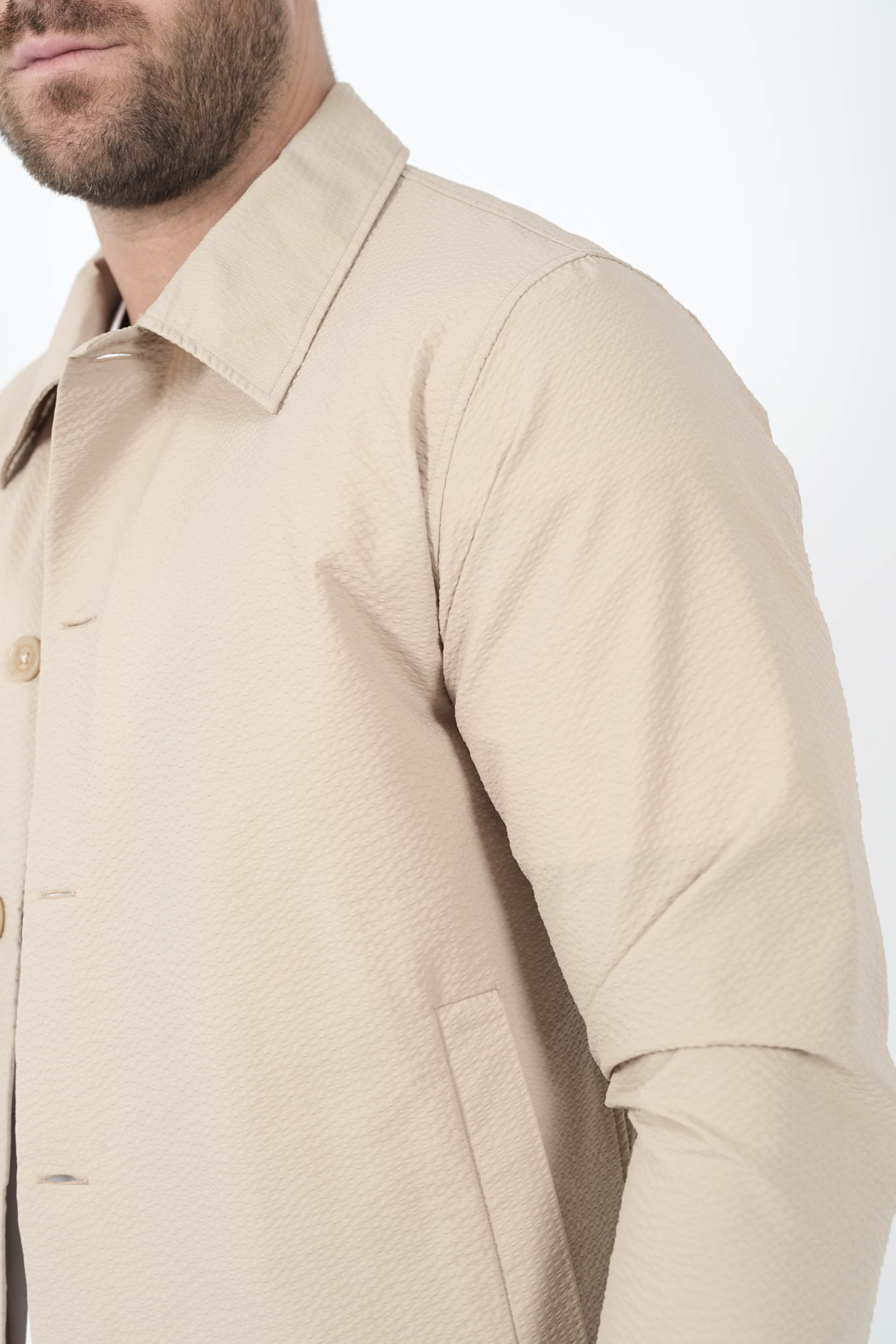 SURCHEMISE NN07 EN SEERSUCKER BEIGE ZANDER1924-124