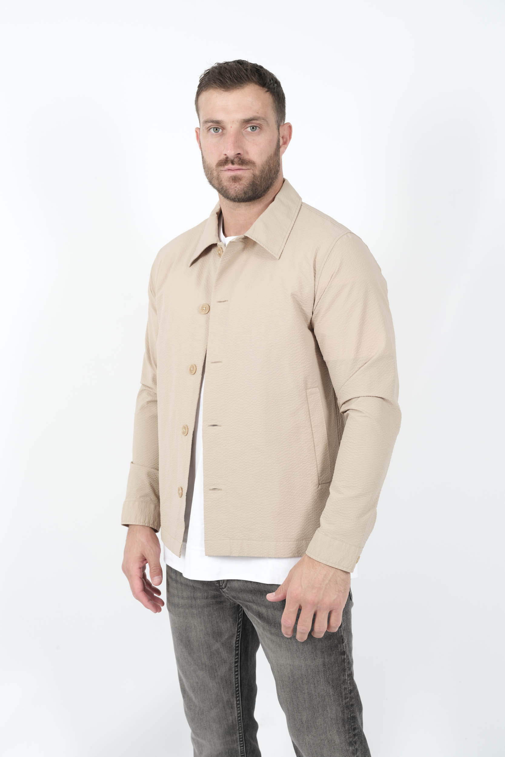 SURCHEMISE NN07 EN SEERSUCKER BEIGE ZANDER1924-124