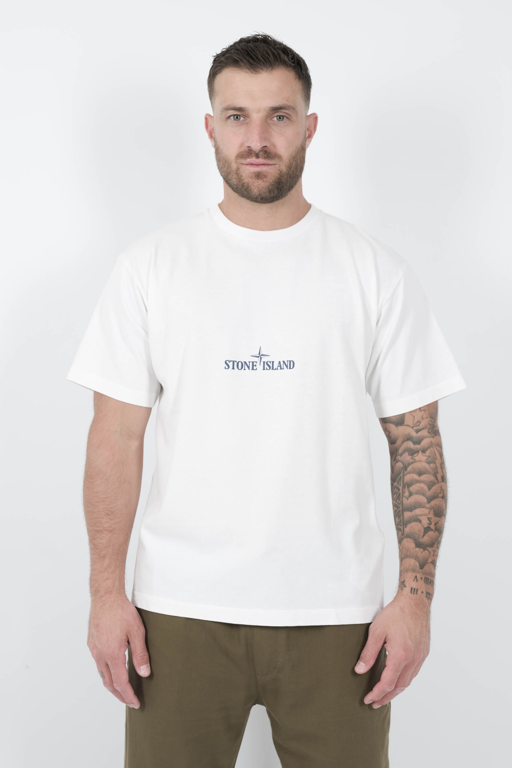 TEE-SHIRT STONE ISLAND AVEC IMPRIME RELIEF BLANC/BLEU S15212RCS153-V0093