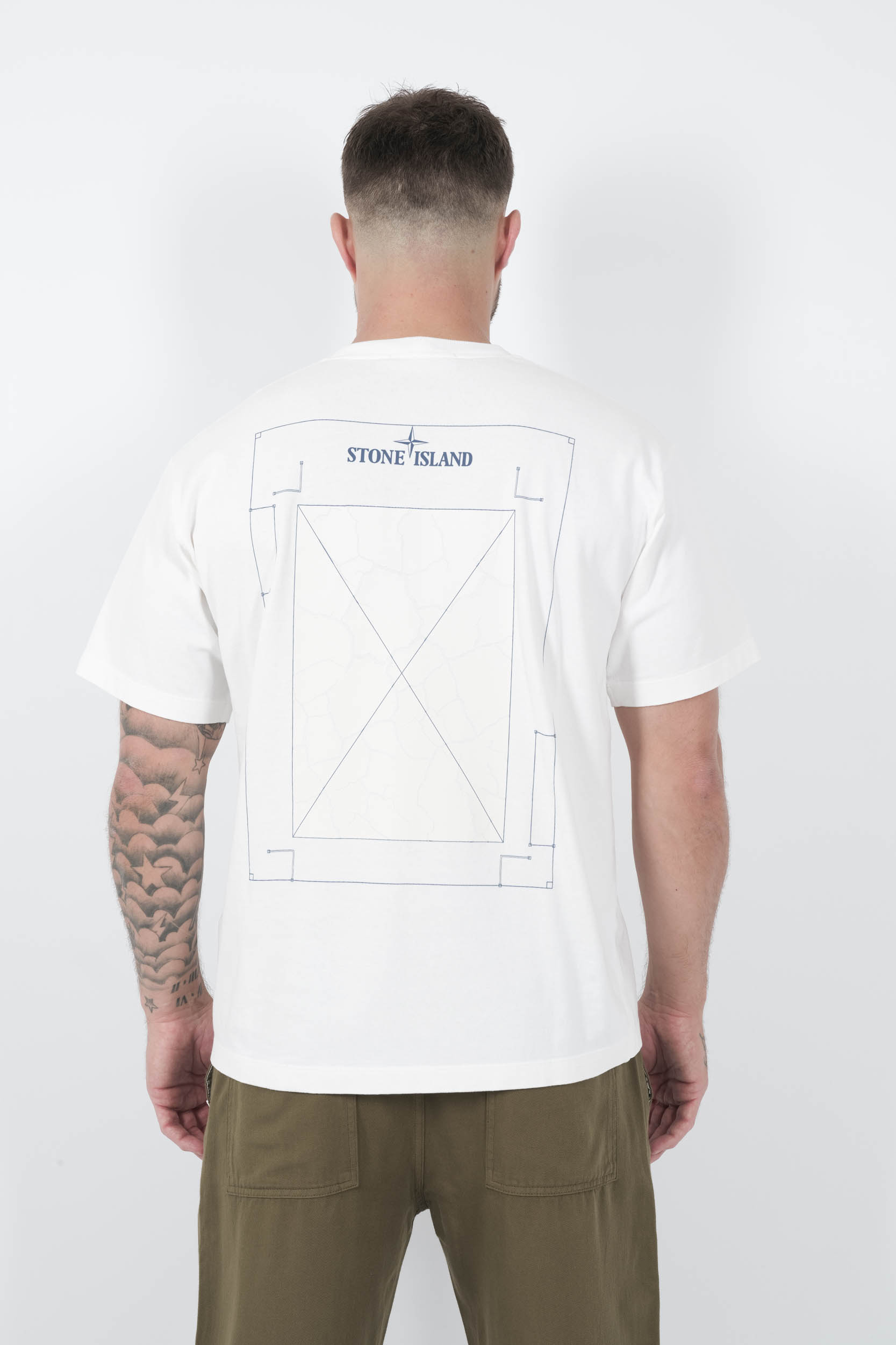 TEE-SHIRT STONE ISLAND AVEC IMPRIME RELIEF BLANC/BLEU S15212RCS153-V0093
