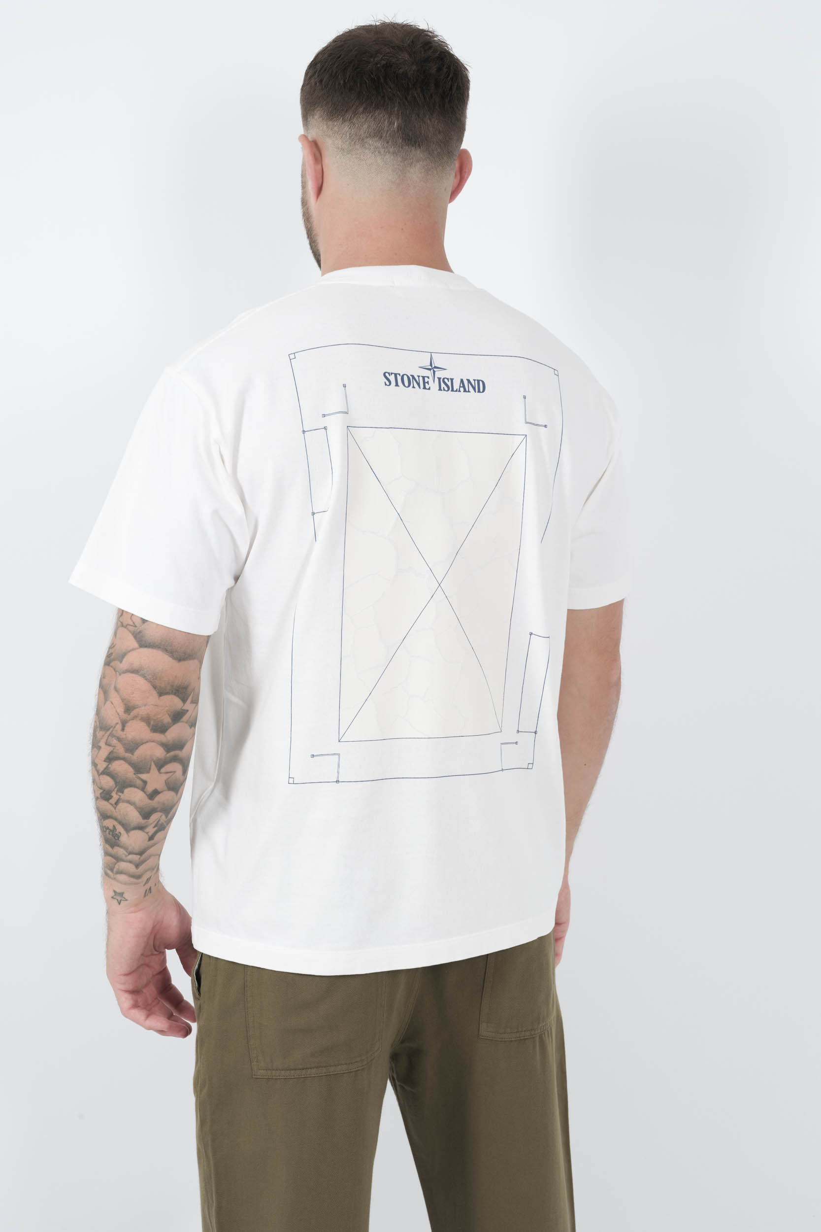 TEE-SHIRT STONE ISLAND AVEC IMPRIME RELIEF BLANC/BLEU S15212RCS153-V0093